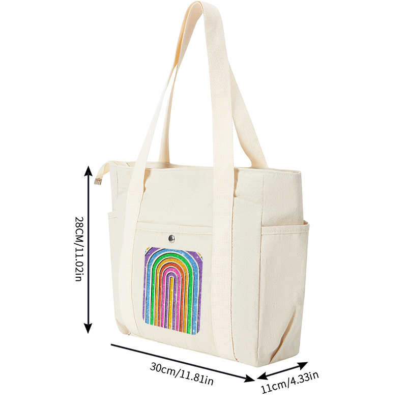 Multi Pocket Bag Cream White Rainbow Glitter Print Design Multi Pocket Bag Cream White for Daily Use, Travel, and Outdoor Activities Women and Unisex Adult Fashion Accessories