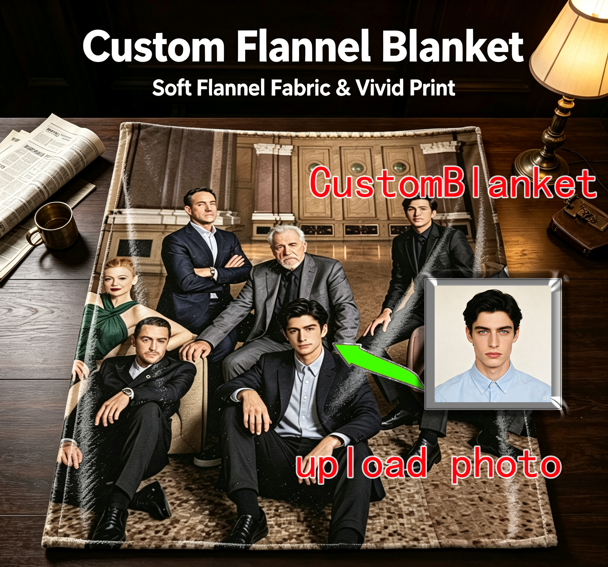 Custom Face Blanket The Crown Cast Flannel Blanket Cozy Living Room Gift for Fans and Collectors