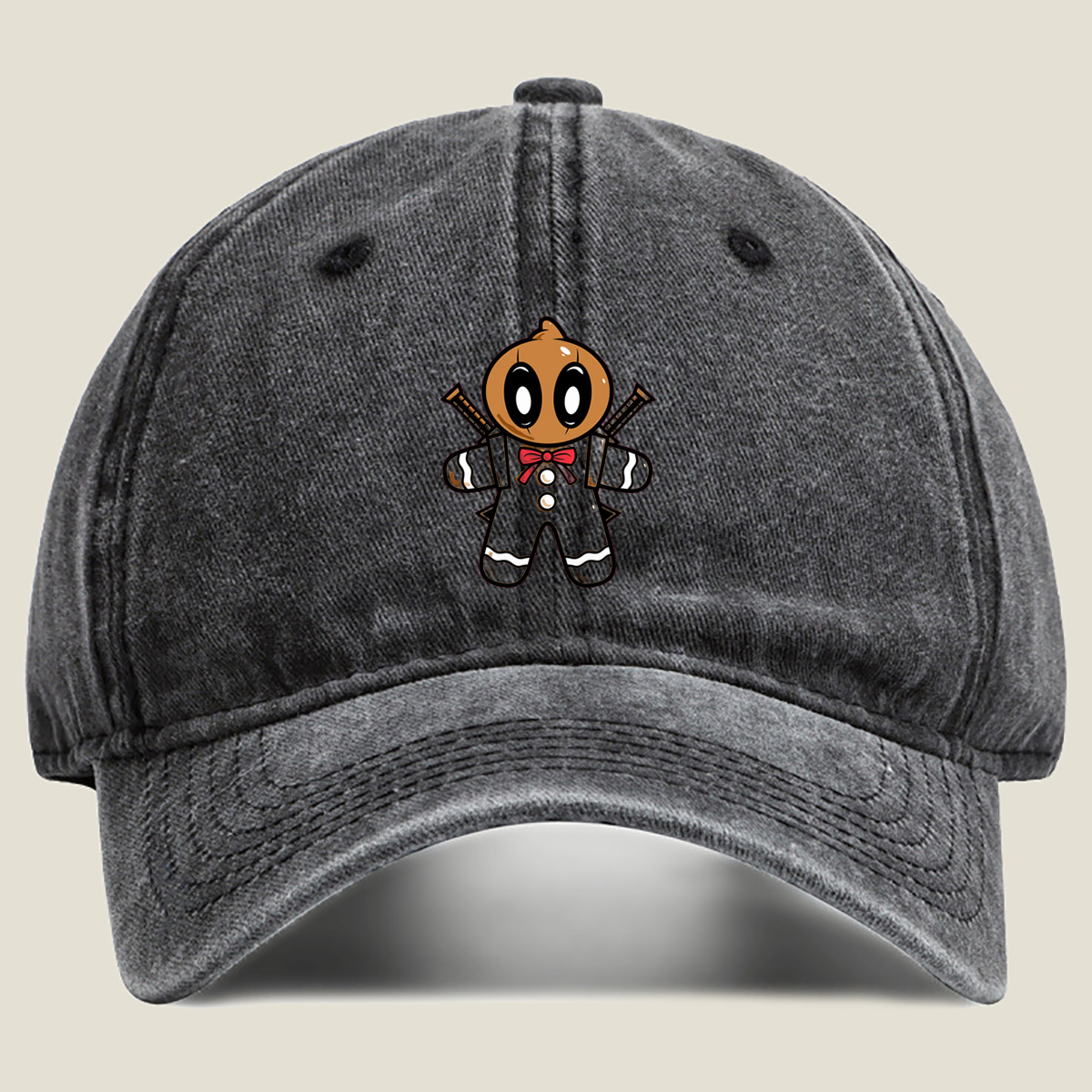 Gingerbread Ninja with Crossed Swords - Washed Denim - Baseball Cap