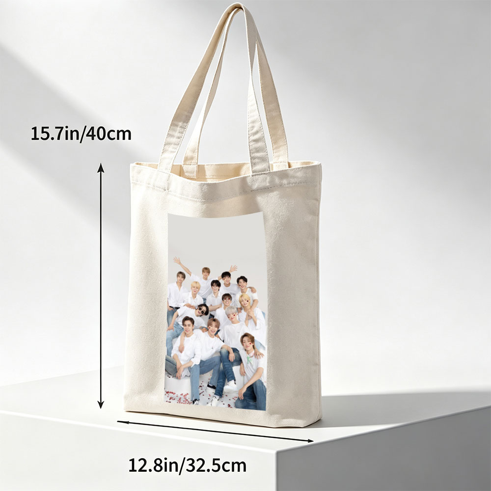 SEVENTEEN Group Photo in White Outfits with Playful Poses and Red Heart Details - Canvas tote bags