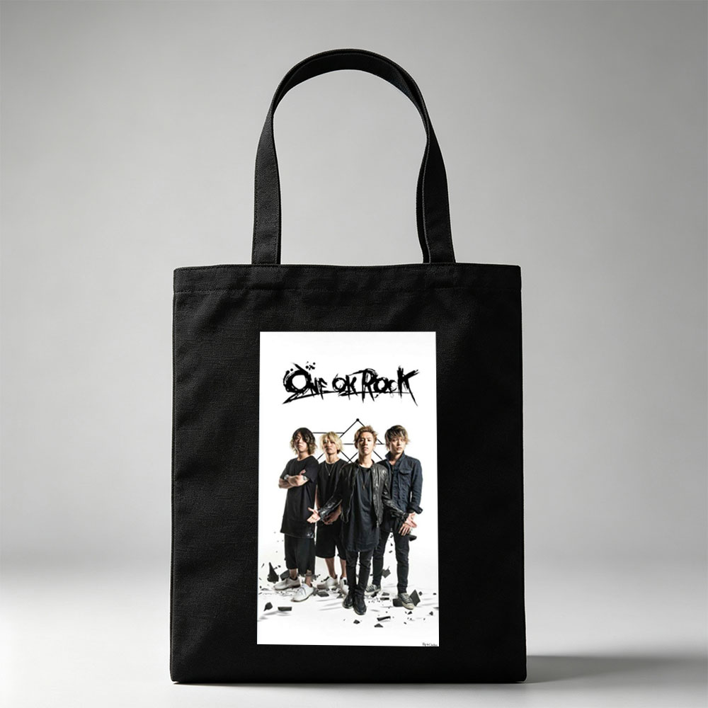 One Ok Rock Band Members Standing Together in Edgy Fashion with Broken Glass on White Background - Canvas tote bags