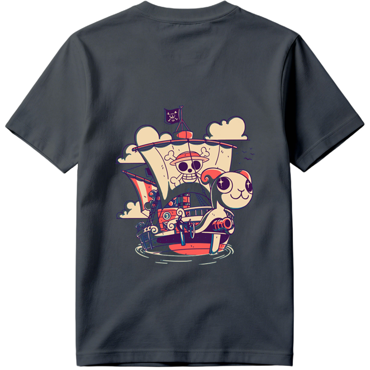 Pirate Ship with Cat and Skull Captain - Tee