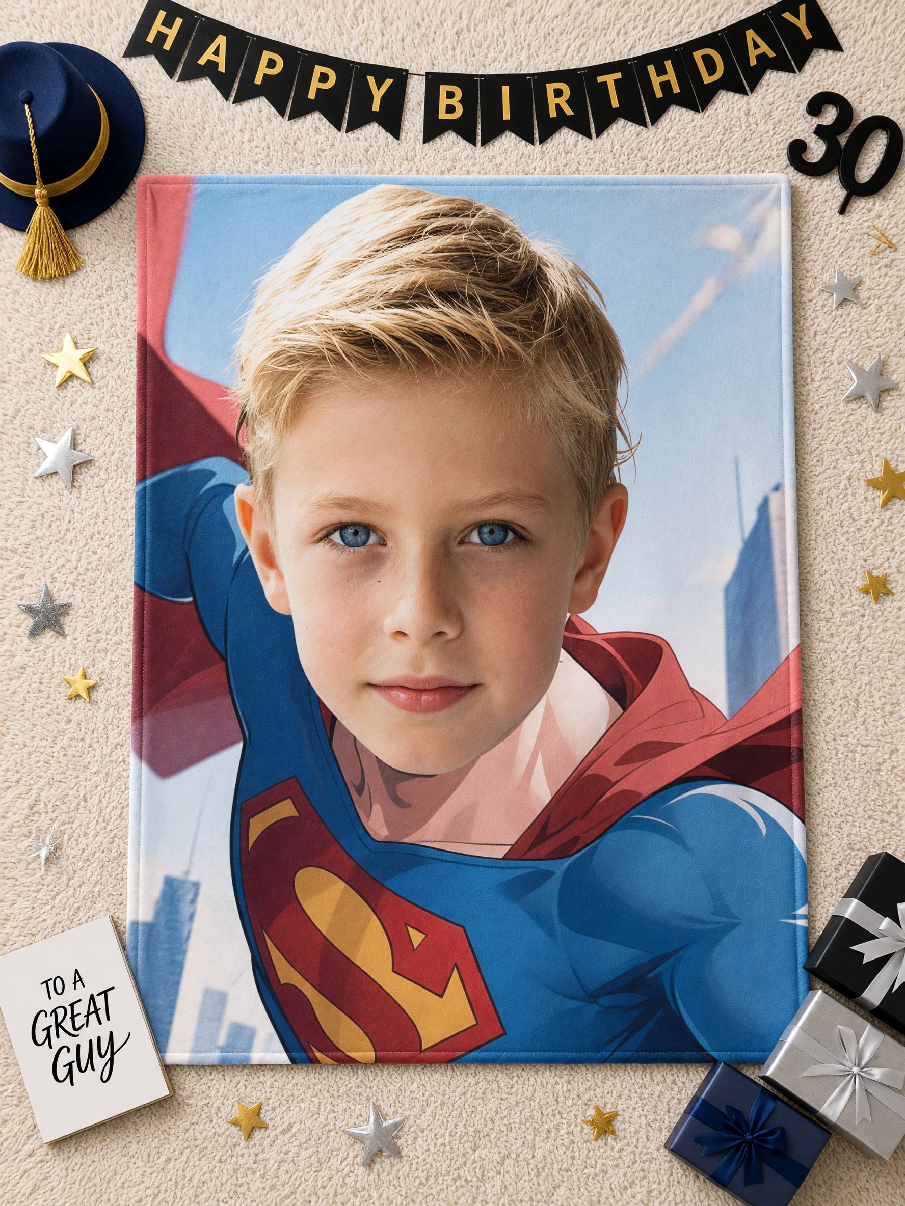 Custom Photo Superhero Flannel Fleece Blanket Personalized Face Portrait Throw Soft Warm Anti-Pilling Keepsake Gift for