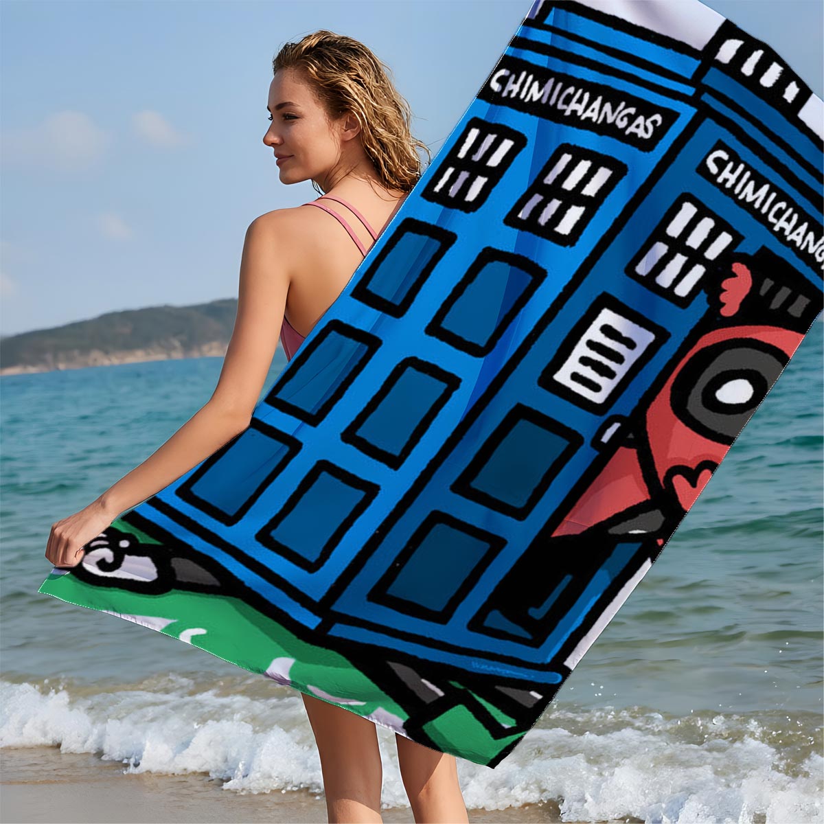 Rick and Morty's Chimichanga TARDIS Adventure - Beach towels