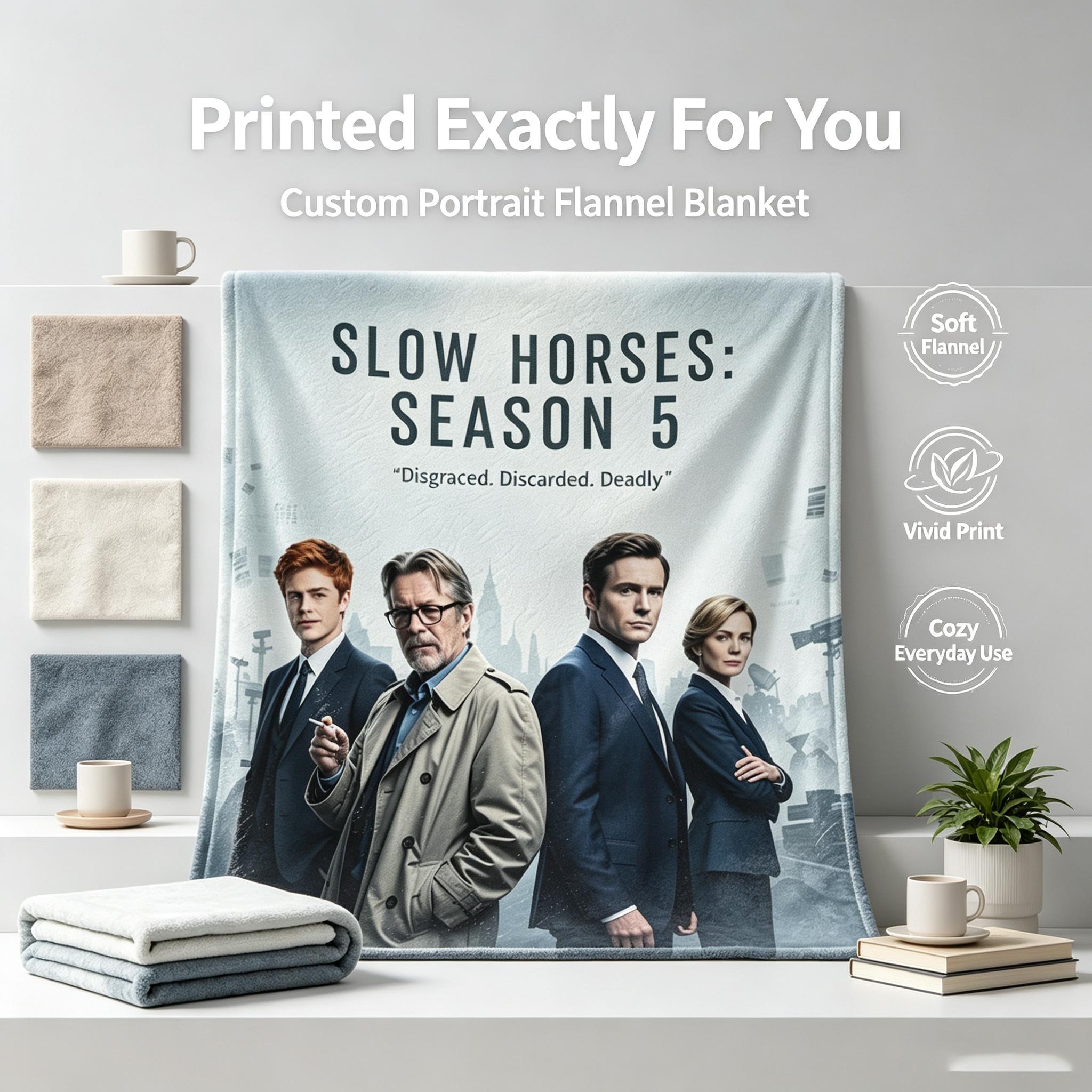 Custom Face Blanket Slow Horses Season 5 Flannel Blanket for Fans and Gift Ideas