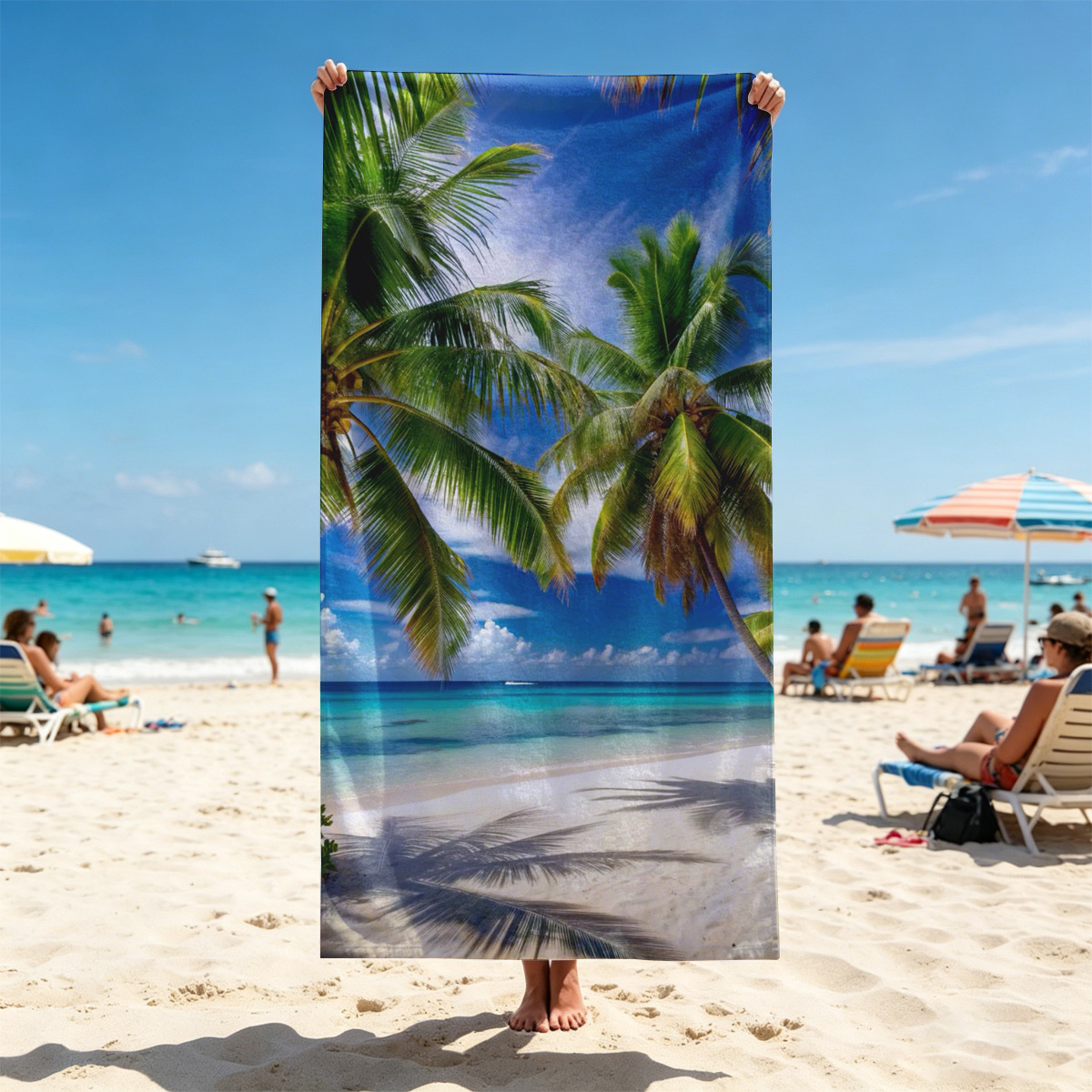 Tropical Beach with Palm Trees and Crystal Clear Water - Beach towels
