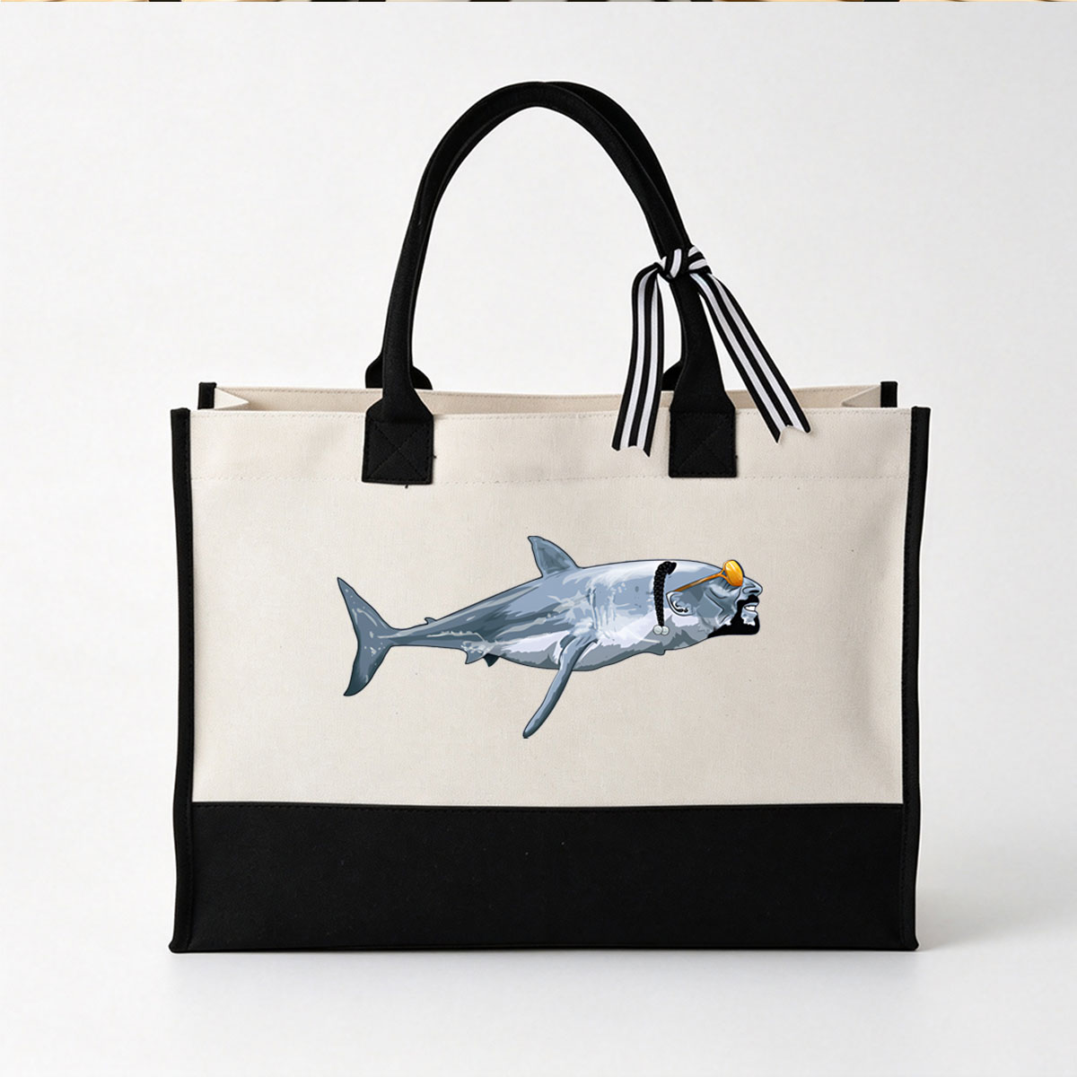 Pirate Shark with Eye Patch and Golden Hook - Canvas patchwork gift tote bag