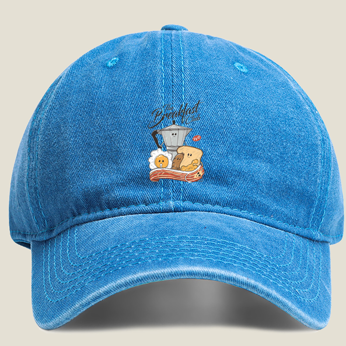 The Breakfast Club: Coffee Pot, Egg, Sausage, Toast, and Bacon - Washed Denim - Baseball Cap