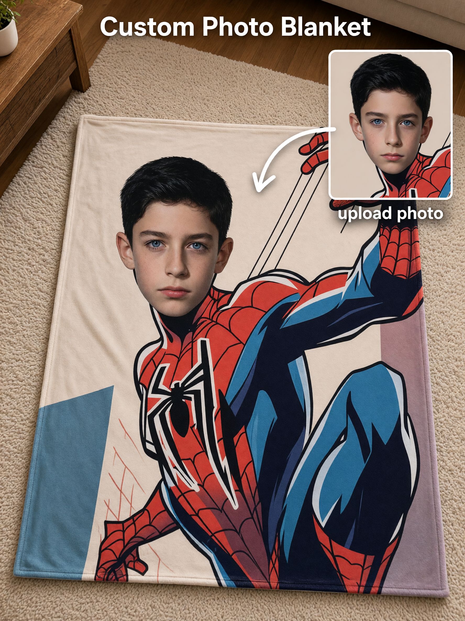 Custom Face Superhero Flannel Fleece Blanket Personalized Photo Comic Throw Skin Friendly Lightweight Cozy Warm