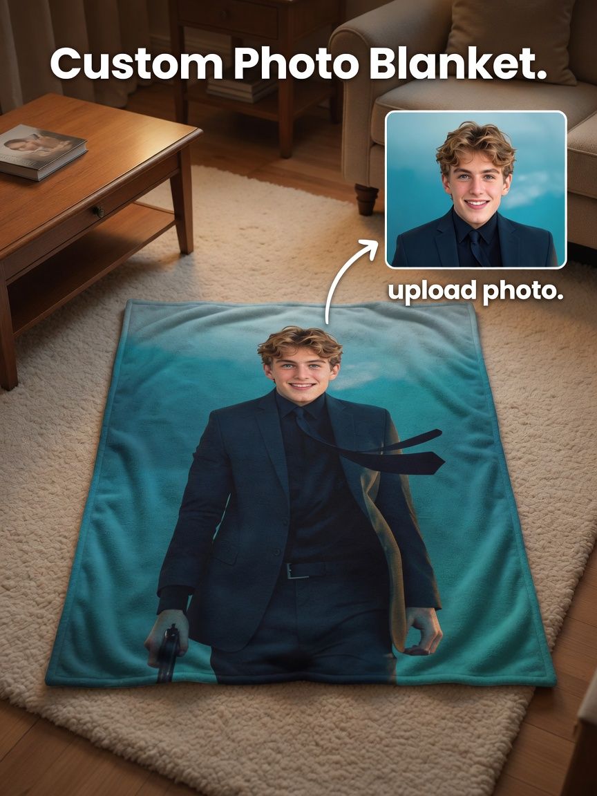 Custom Photo Blanket Personalized Face Flannel Fleece Throw Soft Anti-Pilling Keepsake Gift for Bed Sofa and Travel