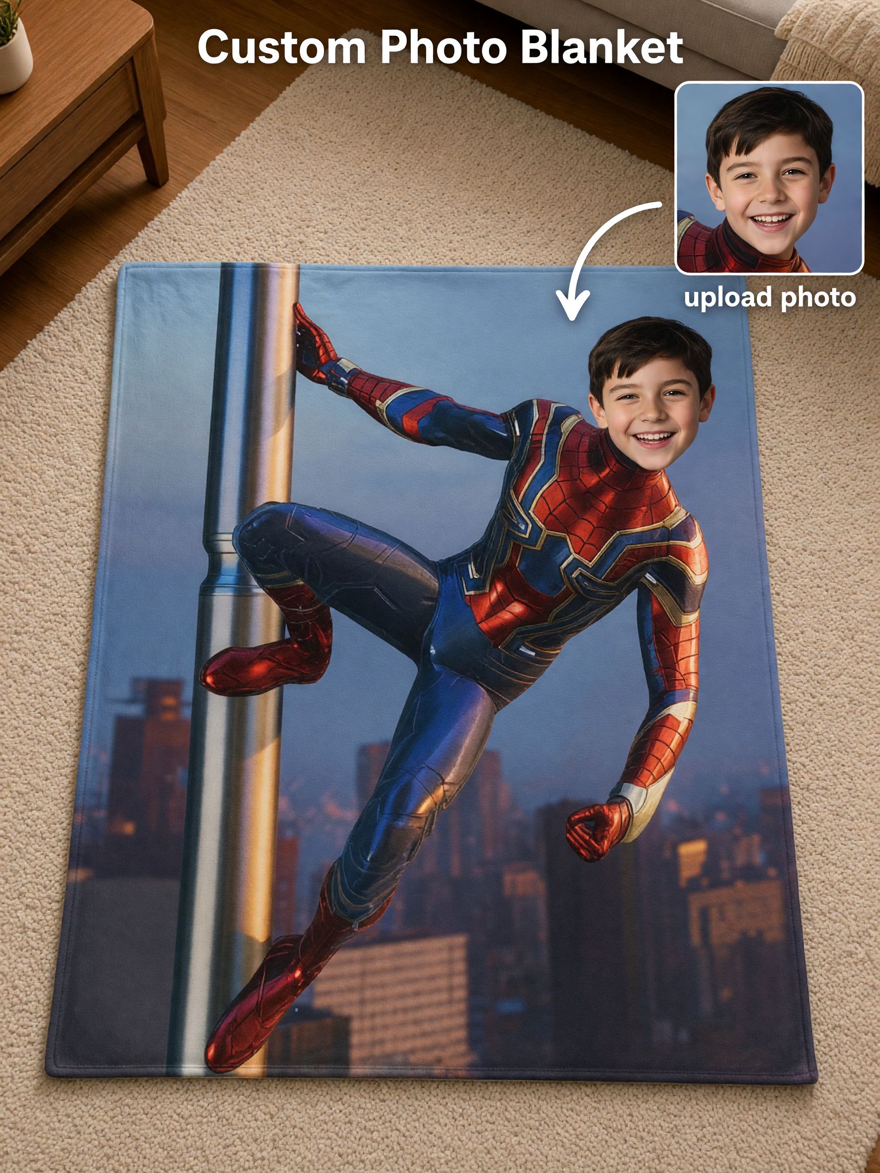 Personalized Custom Face Superhero Fleece Blanket Ultra Soft Flannel Throw for Kids Bed Couch Gift