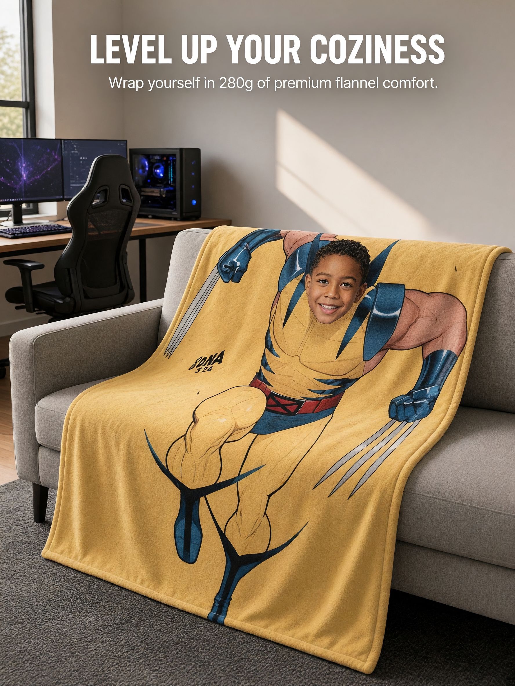 Personalized Comic Superhero Photo Blanket Custom Face Flannel Fleece Throw Soft Bed Couch Quilt Unique Keepsake Gift