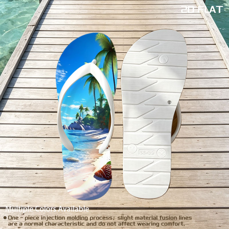 Tropical Beach with Palm Trees and Crystal Clear Water -  flip-flops