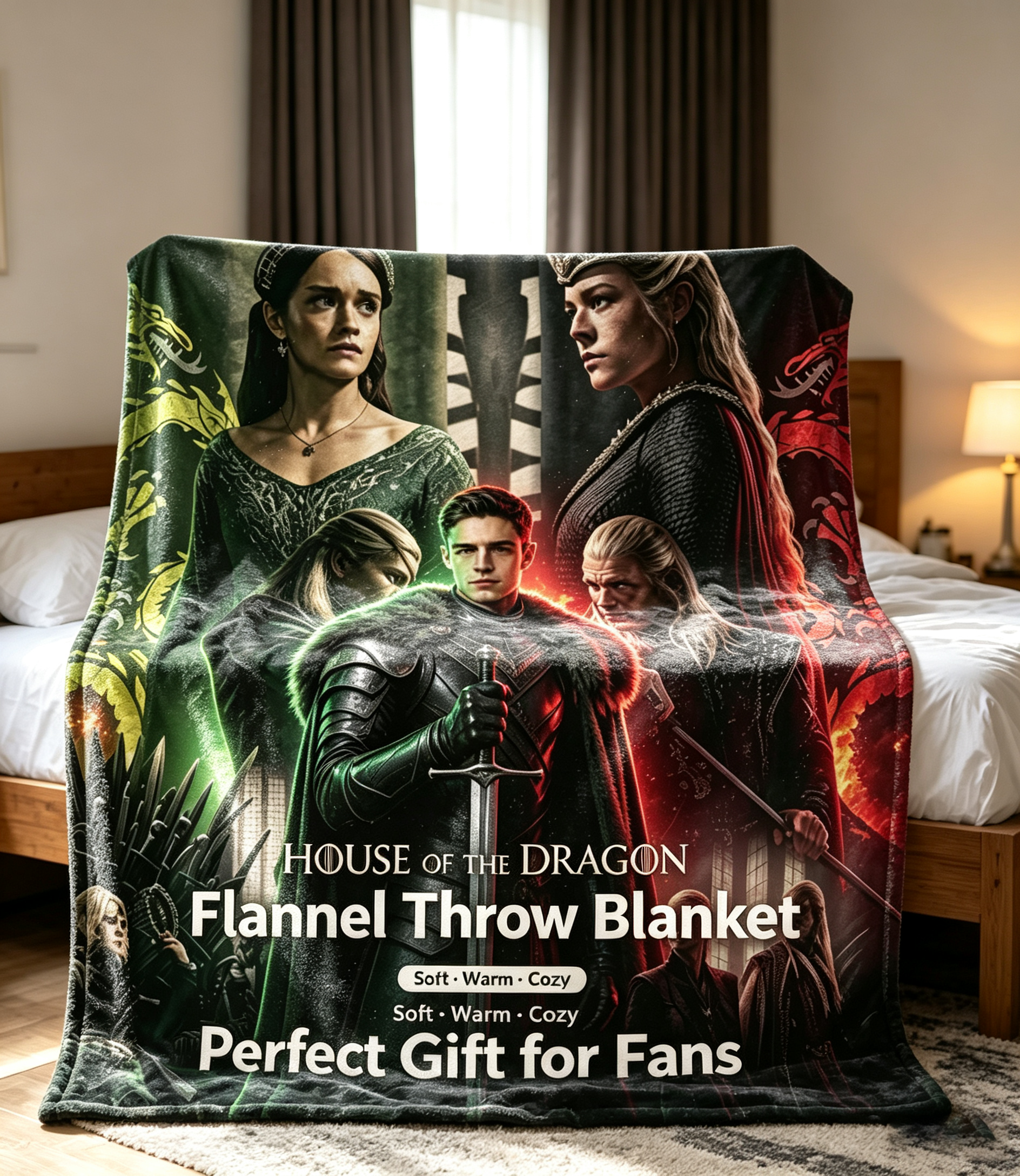 Custom Face Blanket House of the Dragon Flannel Blanket for Fans and Collectors – Perfect Gift or Giveaway for Game of Thrones Enthusiasts