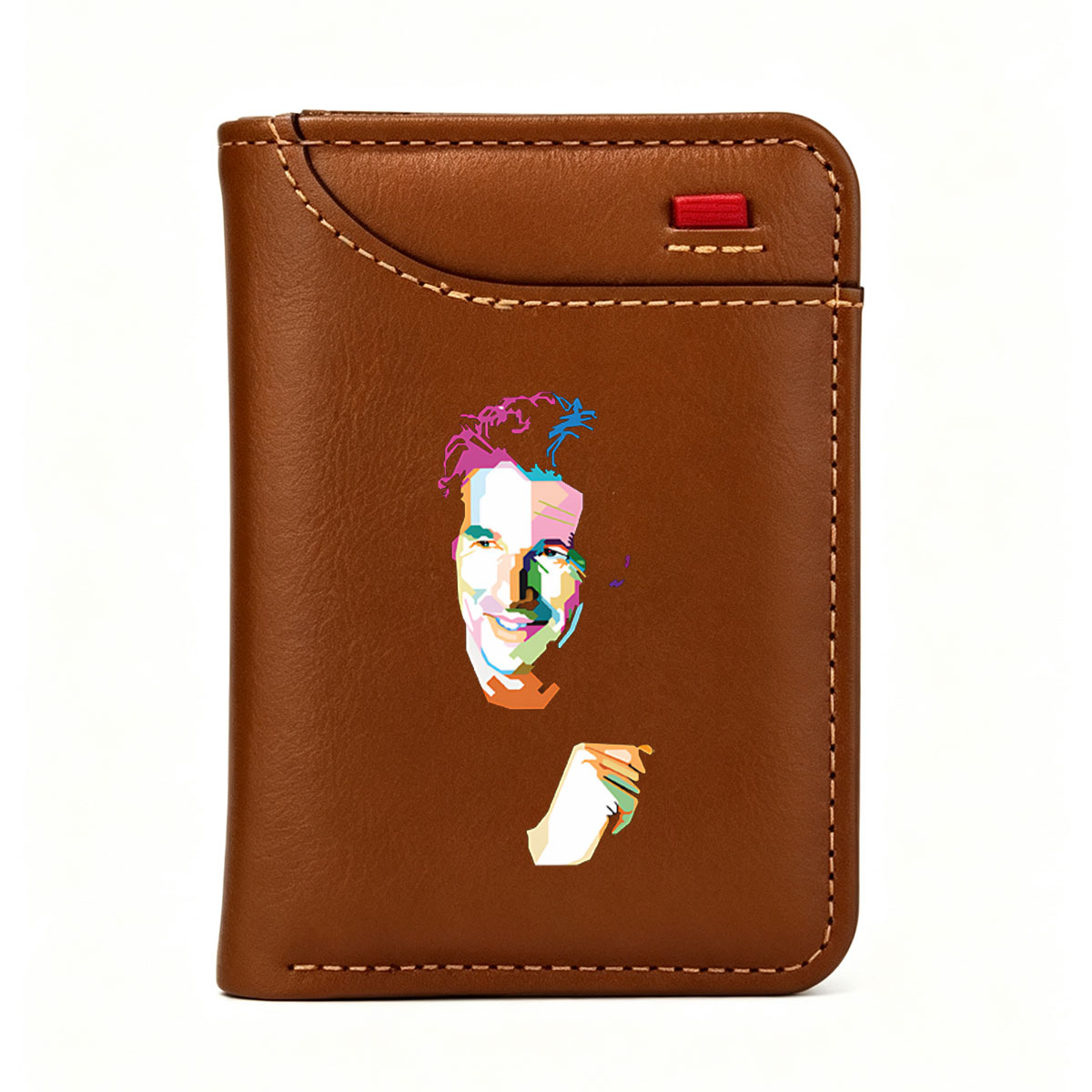 Colorful Abstract Portrait of a Smiling Man with Vibrant Hair and Hand Gesture - Vertical Style Wallet