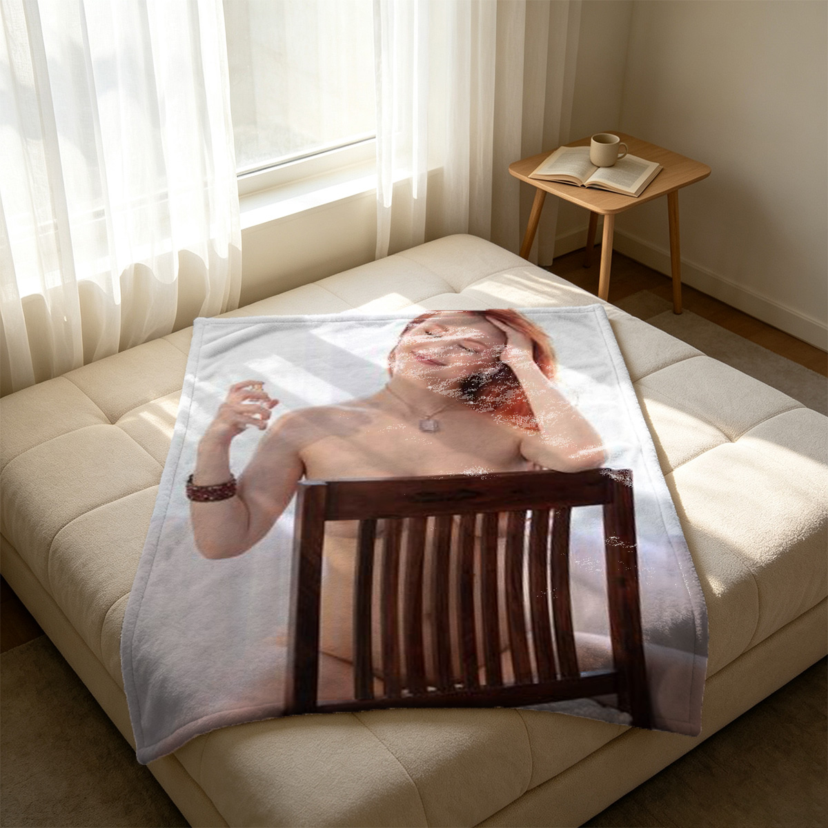 Game Over - Sexy Asian Woman in Pink and Black Lingerie Set - Blanket
