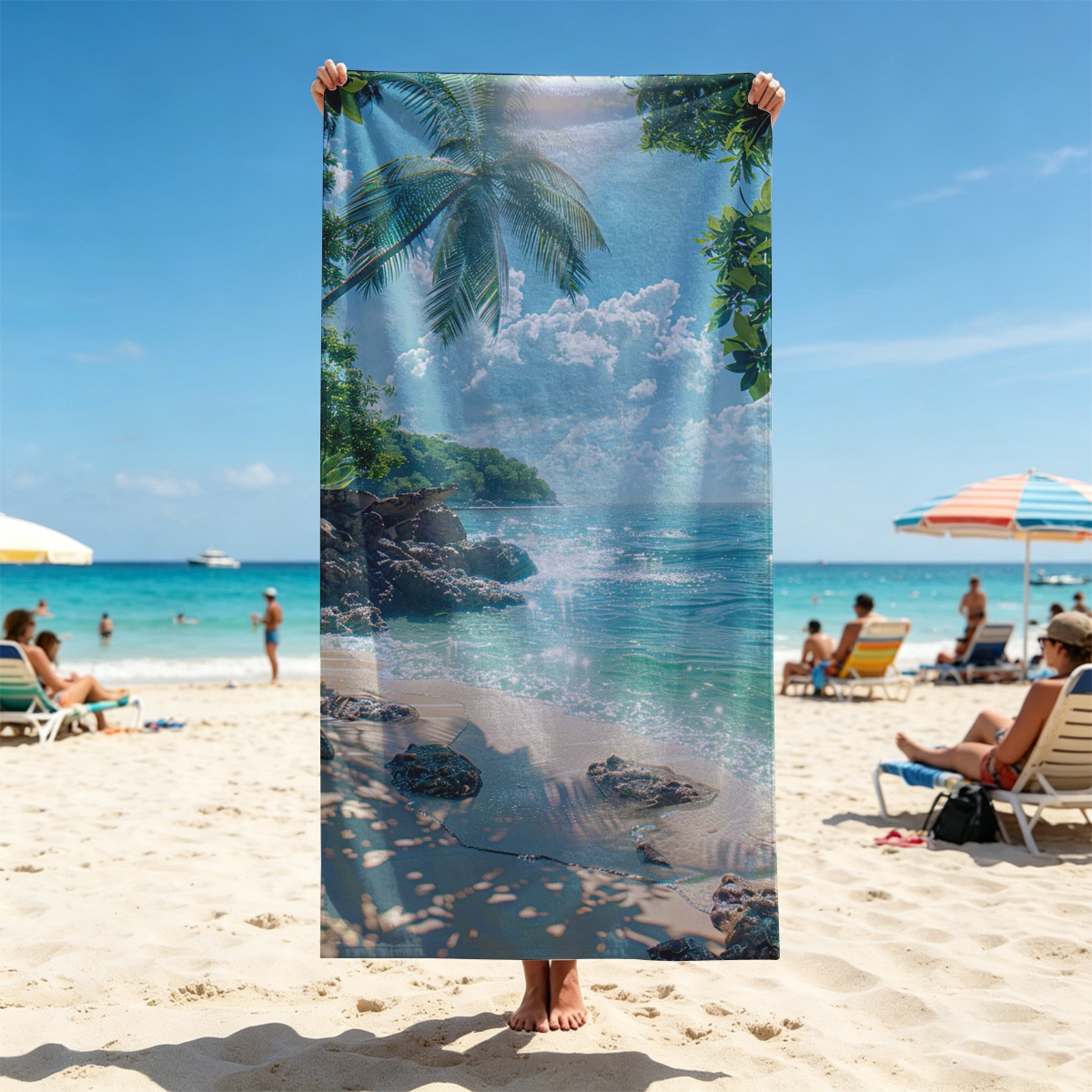 Tropical Beach with Palm Trees and Crystal Clear Water - Beach towels