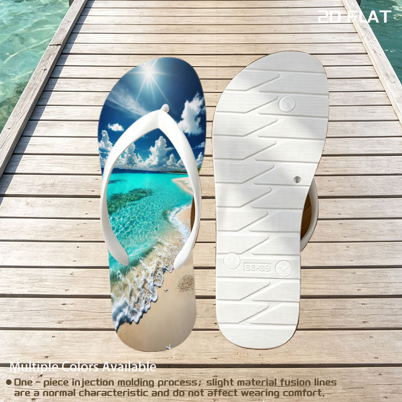 Crystal Clear Waters Meet Sandy Shore Under Bright Sunlight -  flip-flops