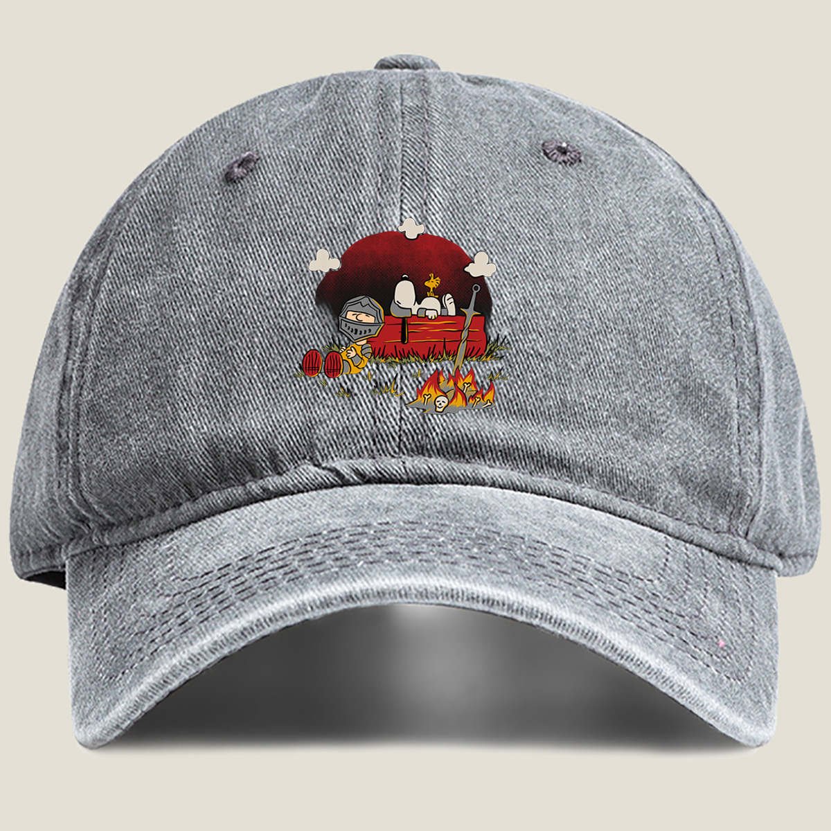 **Title:** Knight and Bone in the Moonlight - Washed Denim - Baseball Cap