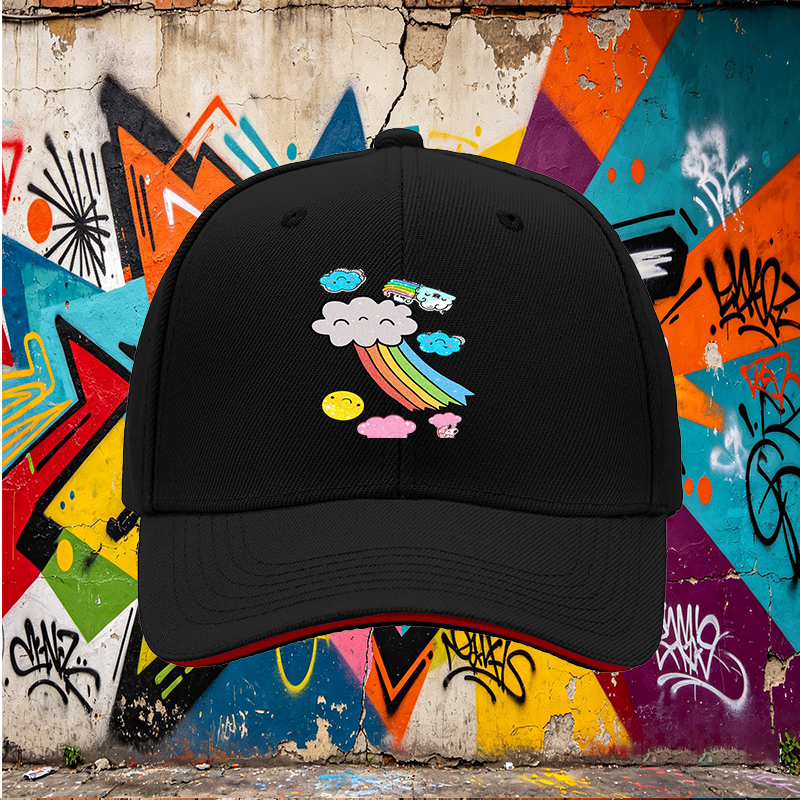 Unisex Classic Sandwich Hat with Rainbow Clouds and Sparkle Design | Perfect for Outdoor Activities, Beach, Travel, and Daily Wear | Ideal for Adults and Teens Seeking Fun, Lightweight, Fashionable Sun Protection Cap