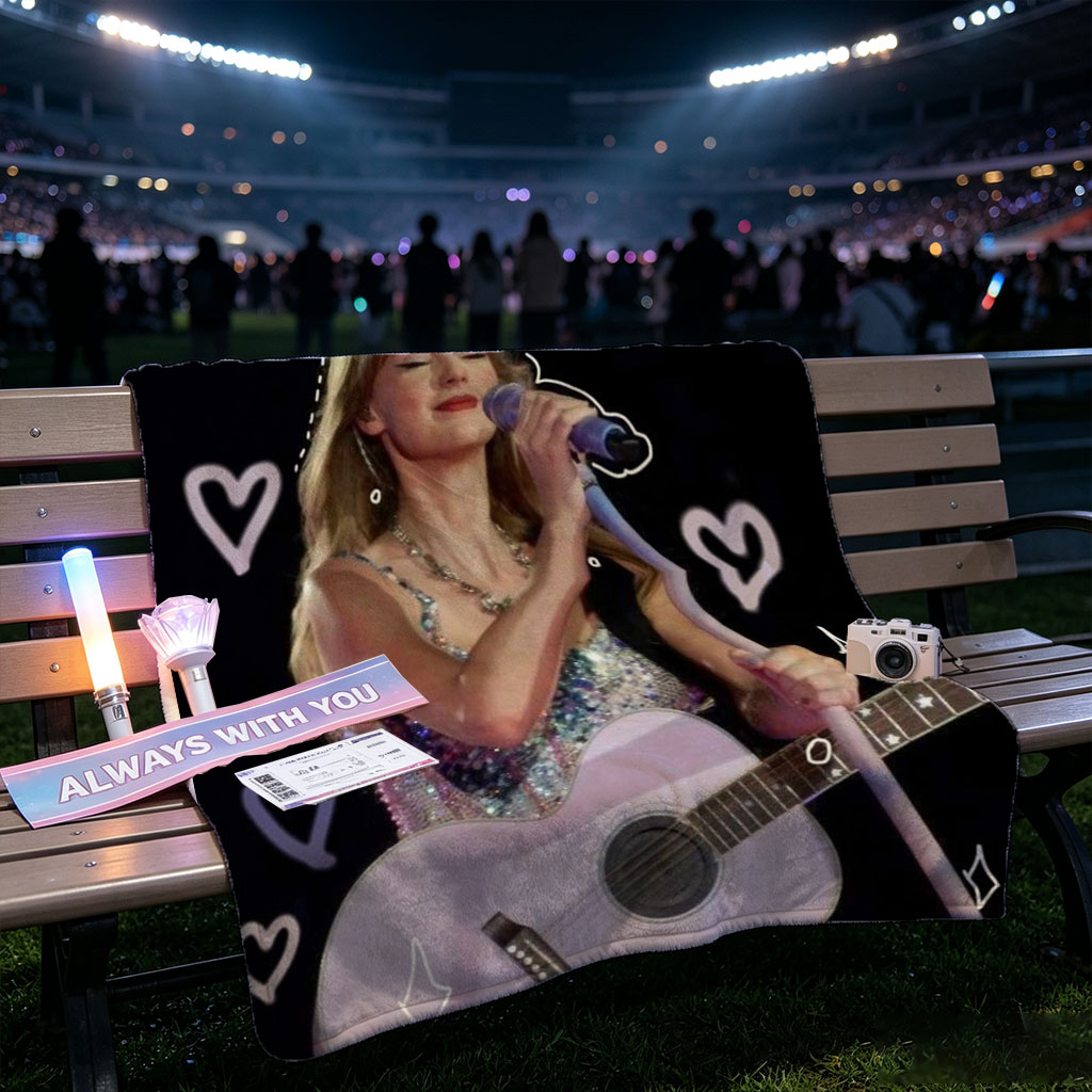 Taylor Swift Performing Live with Acoustic Guitar and Hearts Overlay - Blankets