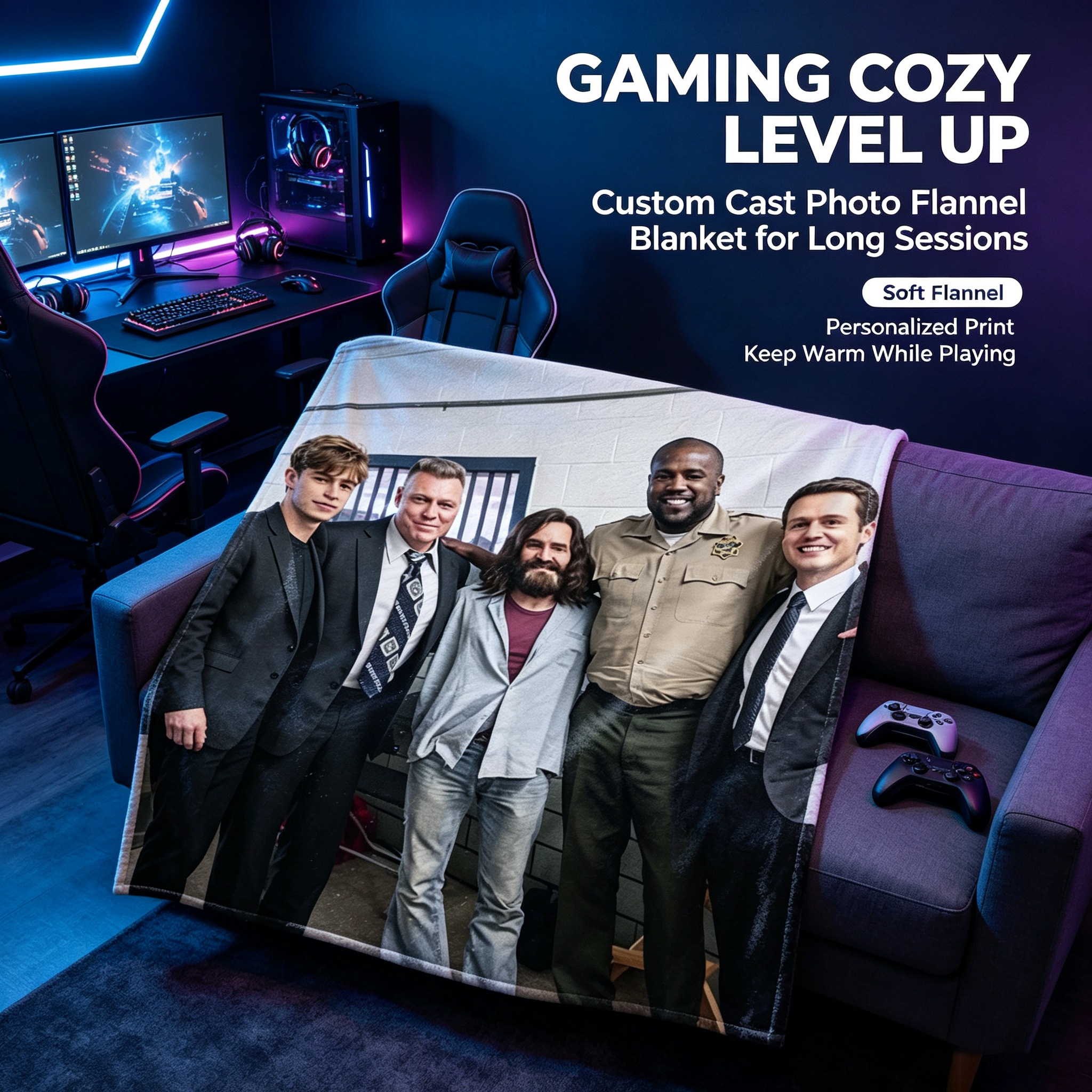 Custom Face Blanket Featuring Cast of Popular TV Show in Backstage Group Photo Flannel Blanket Perfect for Fans and Collectors Gift or Giveaway
