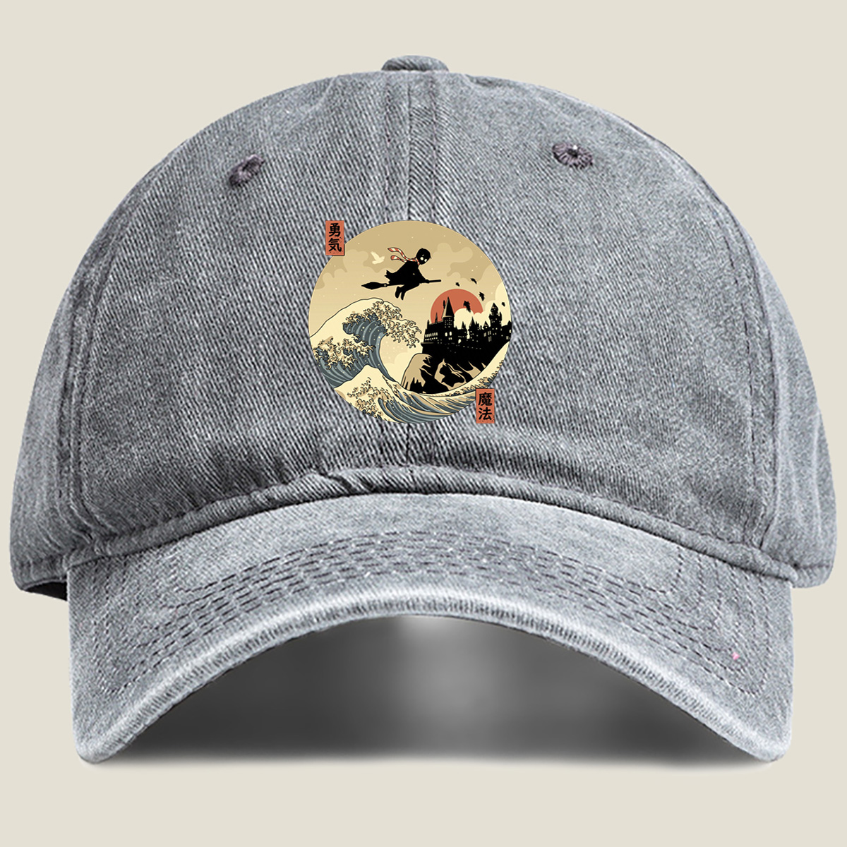 Harry Potter and Hogwarts in a Japanese Wave Style - Washed Denim - Baseball Cap