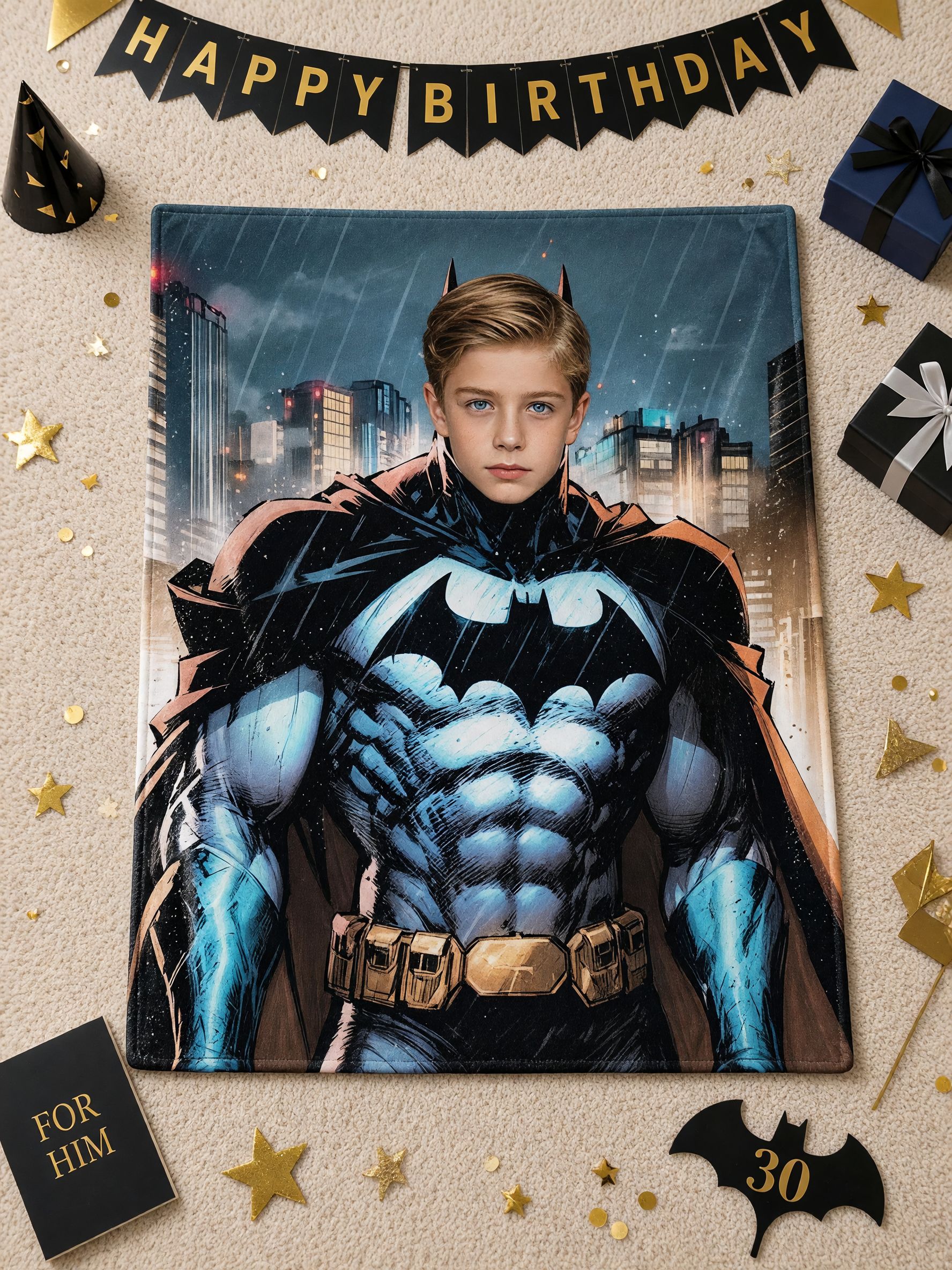 Personalized Superhero Face Blanket Custom Photo Print Soft Flannel Throw Ideal Cozy Keepsake Gift