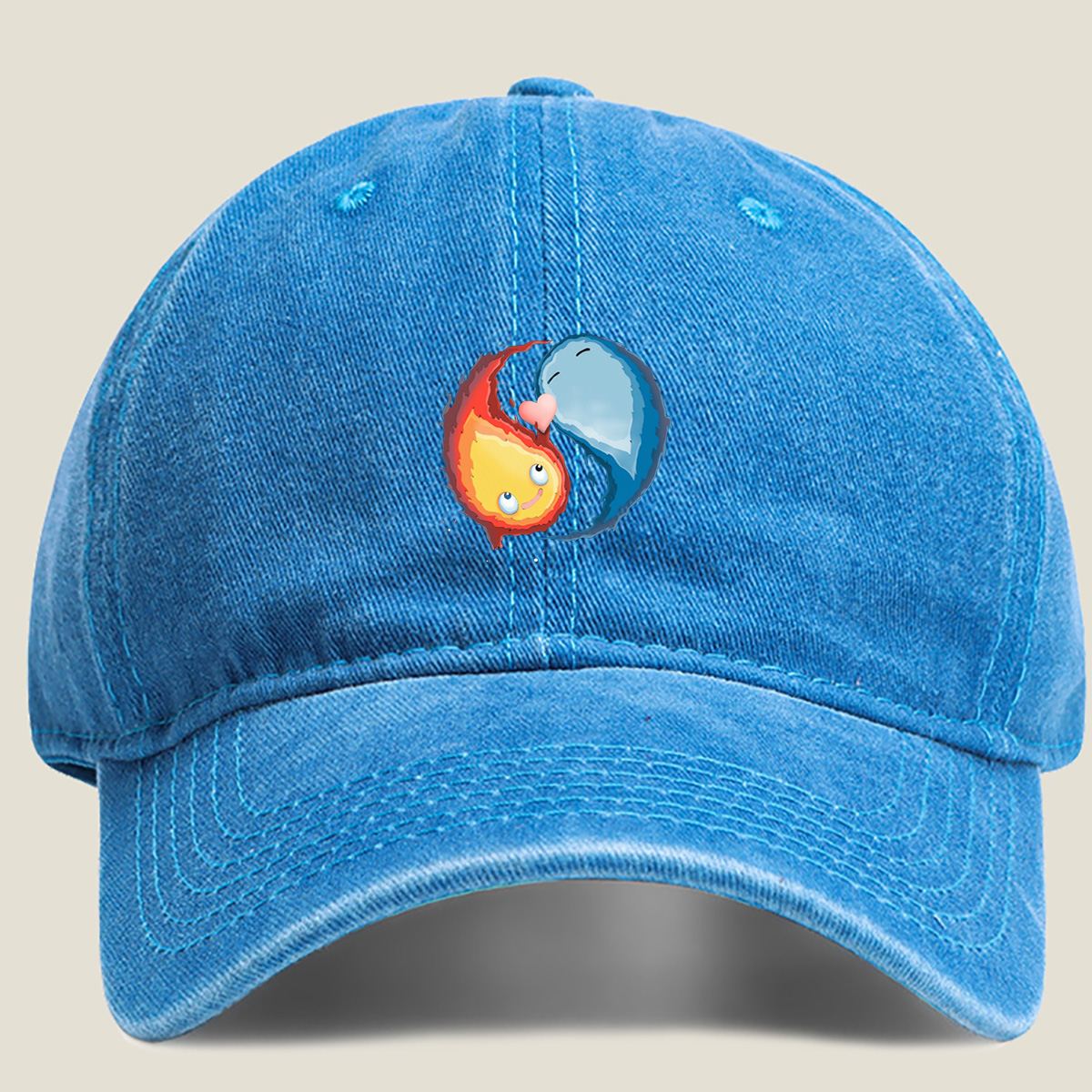 Yin Yang Fire and Ice Characters in Space - Washed Denim - Baseball Cap