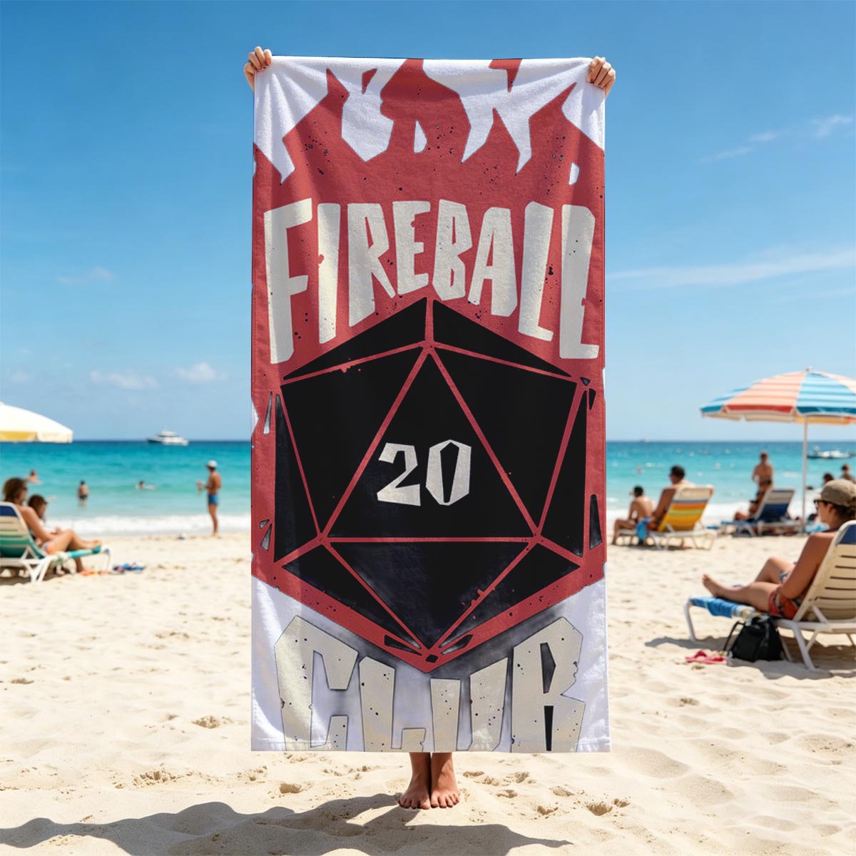 Fireball Club: D20 Dice with Fiery Design - Beach towels