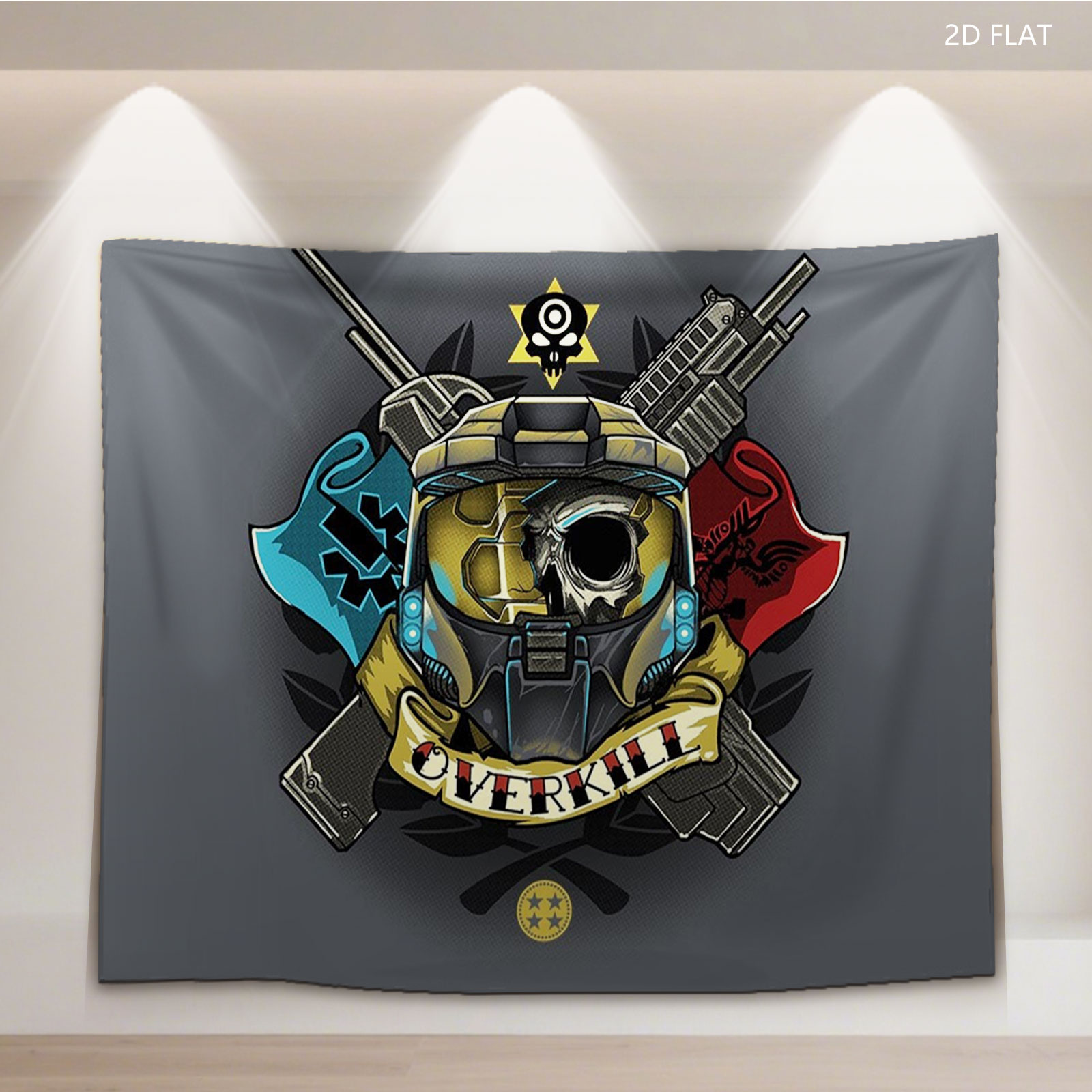 Overkill: Tactical Skull with Crossed Guns and Flags - Tapestry