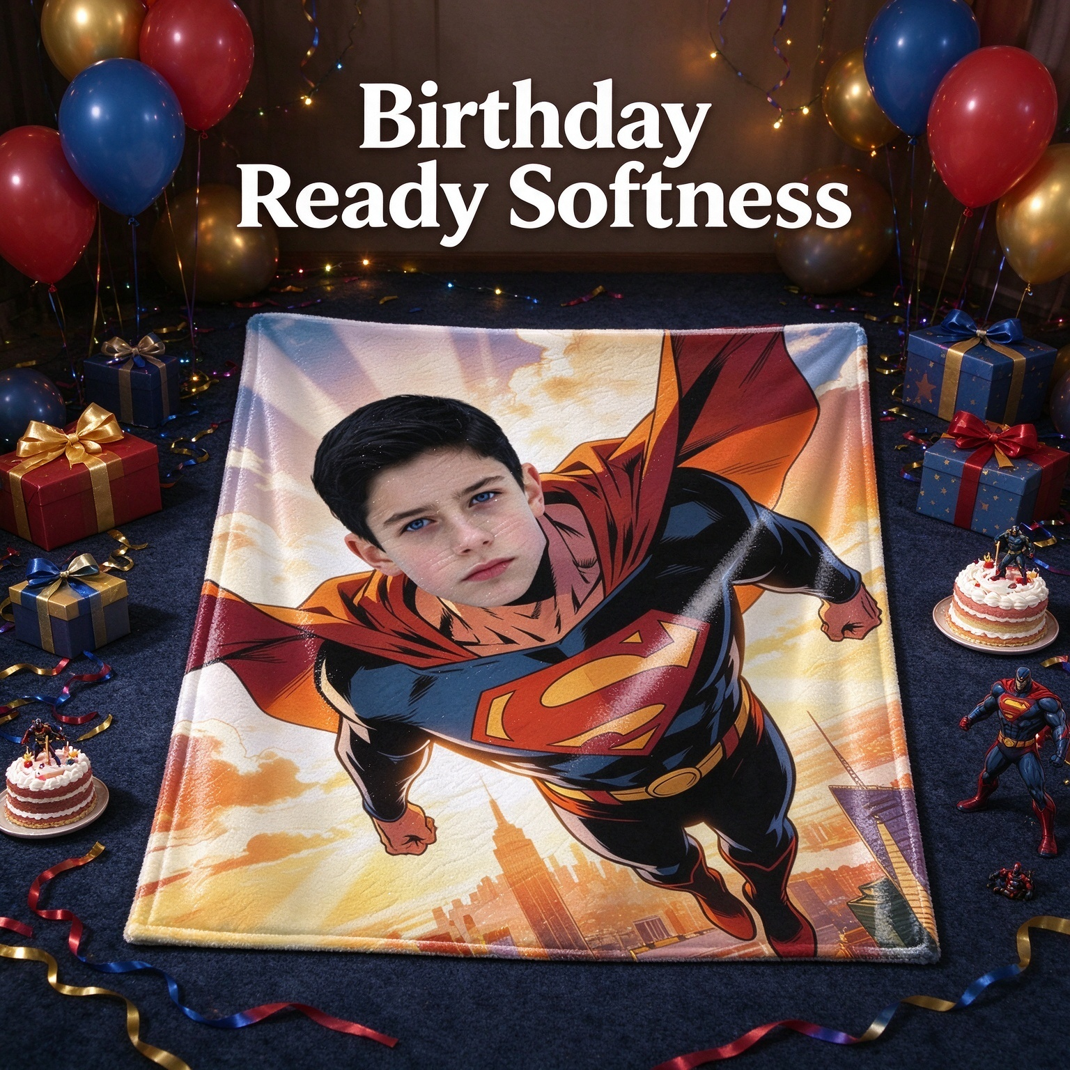 Custom Photo Face Blanket Personalized Superhero Flannel Throw Anti-Pilling Ultra-Soft Warm Fleece Cozy Bed Couch Gift