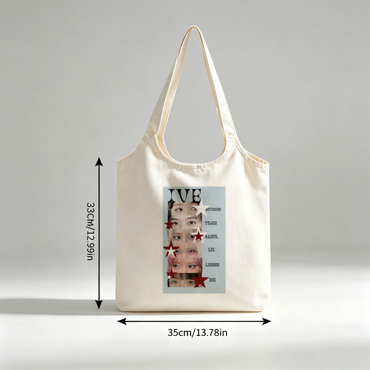 IVE Members Close-Up Eyes Portrait with Stars and Names - Canvas shoulder bags/
