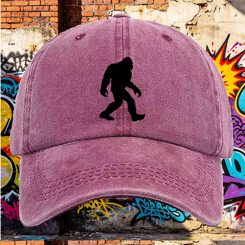 Men's Printed Washed Cap Bigfoot Silhouette Design Casual Round Brim Summer Lightweight Hat for Outdoor Hiking Camping Adventures Adults