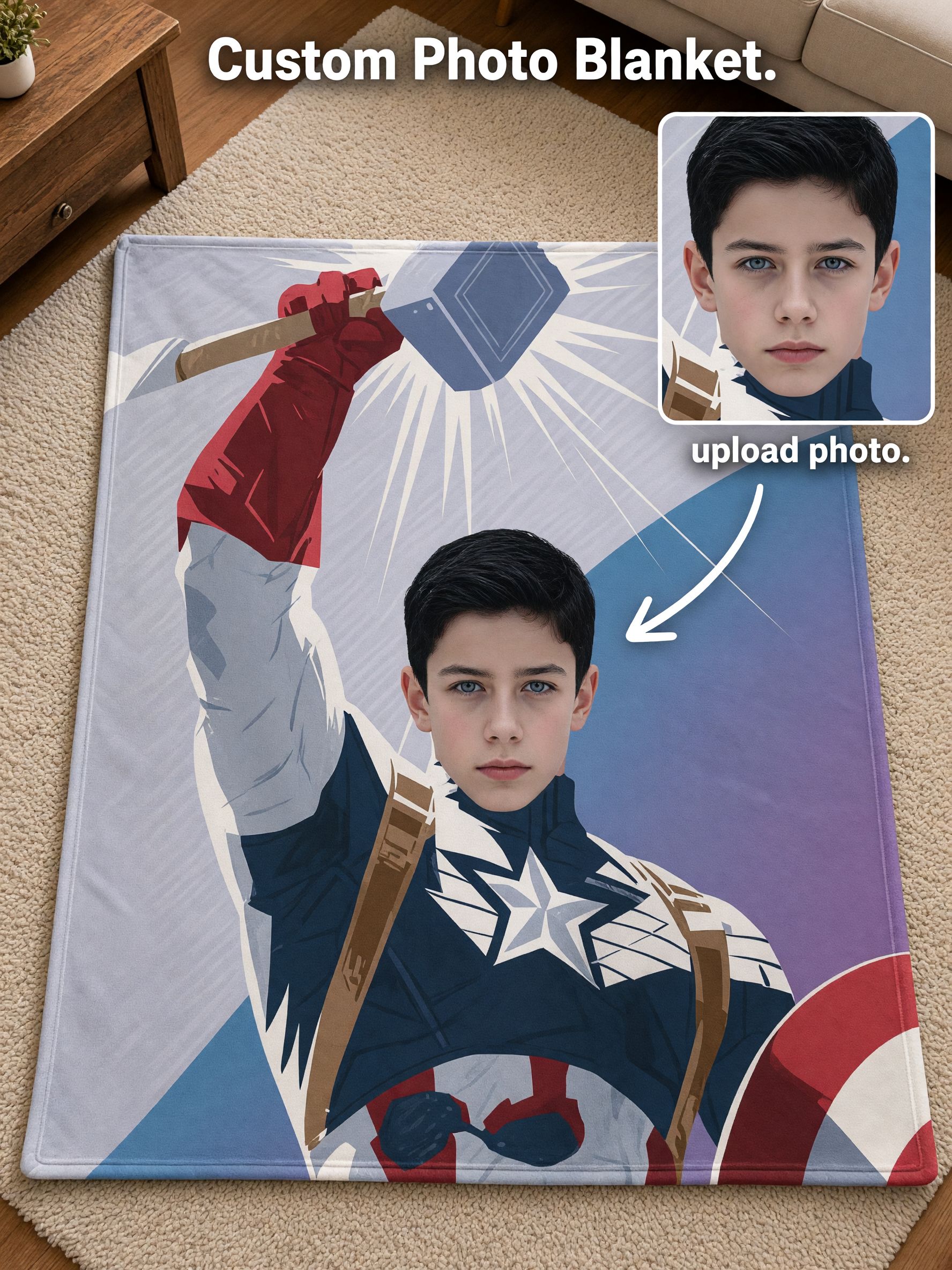 Custom Face Superhero Blanket Personalized Photo Flannel Throw Soft Plush Fleece Cover for Bed Sofa Ideal Keepsake Gift