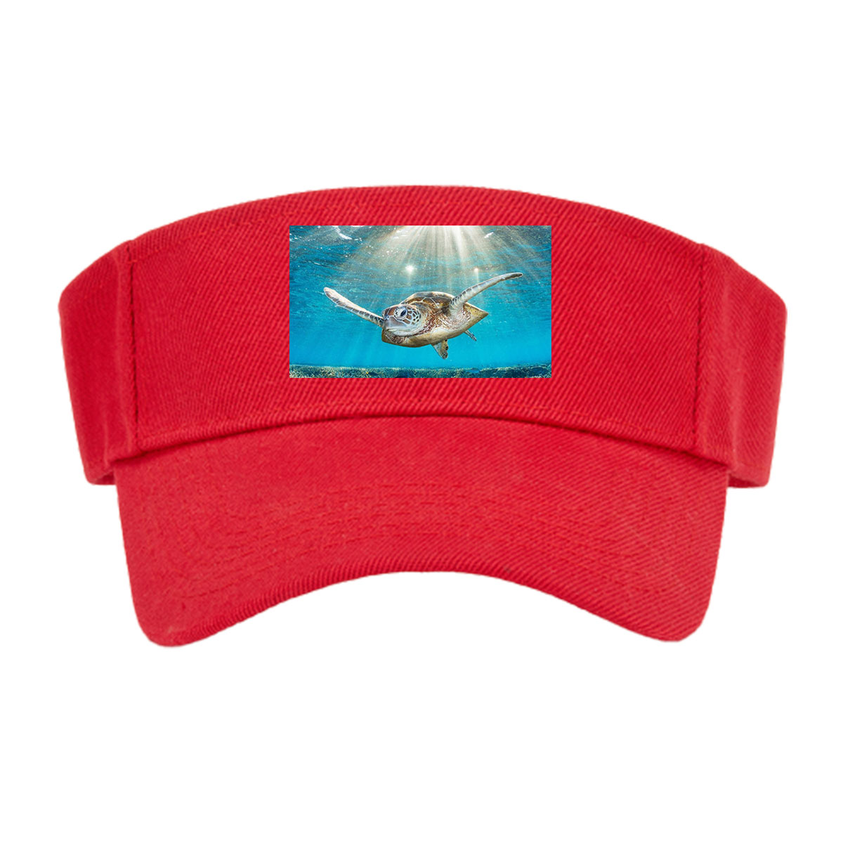 Sea turtle glides through sunlit coral reef -  Visor cap