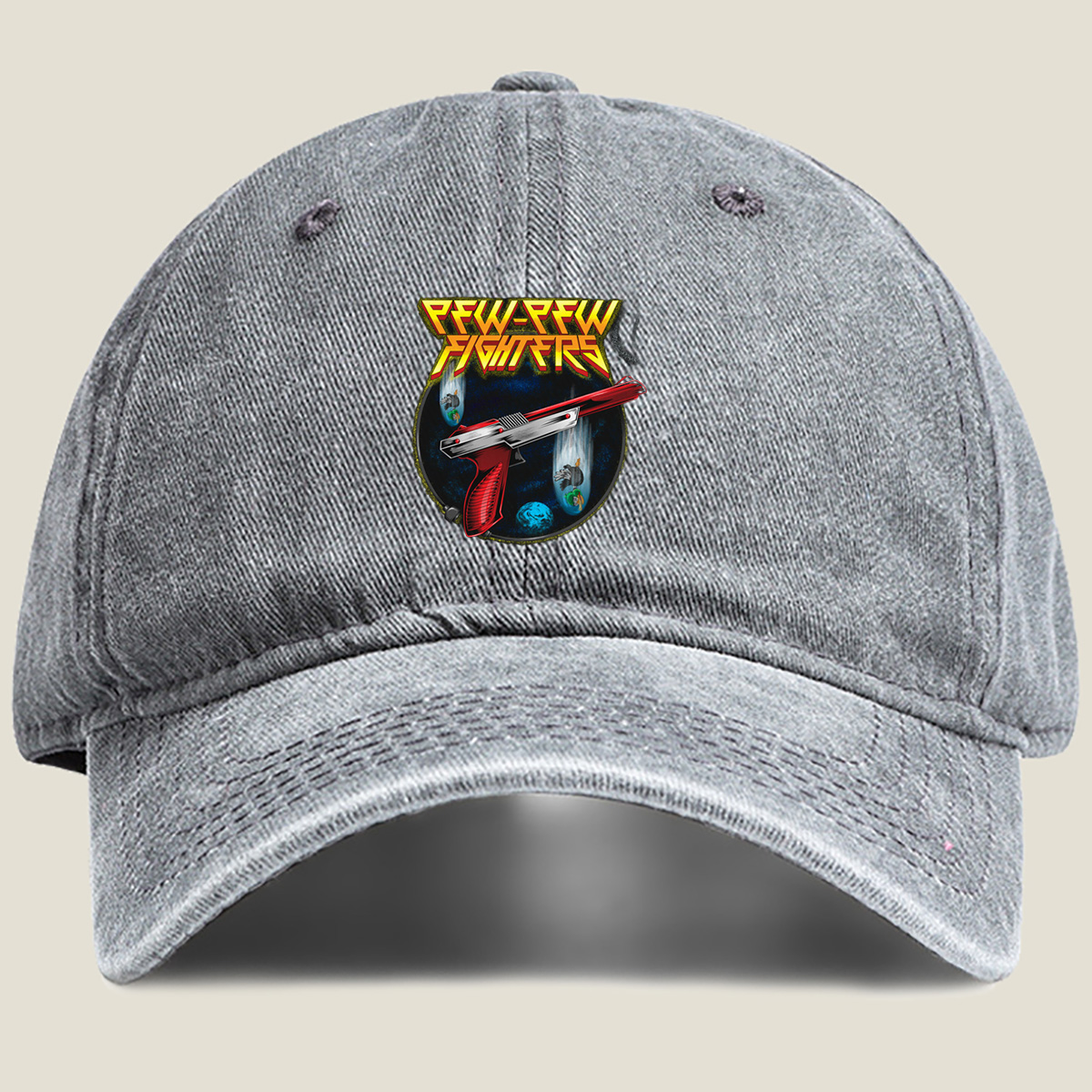 Pew-Pew Fighters: Laser Blasters and Space Ducks - Washed Denim - Baseball Cap