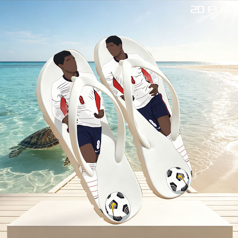 Soccer Player in White Jersey with Number 8 on Red Background -  flip-flops