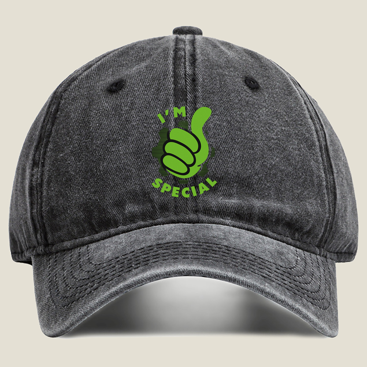 I'm Special - Green Thumbs Up Logo - Washed Denim - Baseball Cap