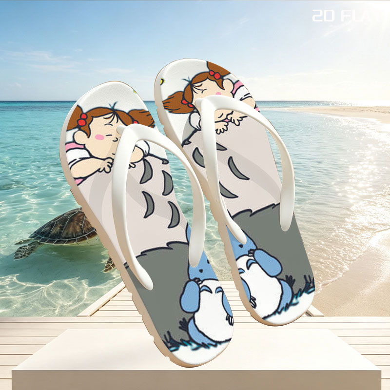 Totoro, Mei, Satsuki, and Friends in a Whimsical Forest Scene -  flip-flops