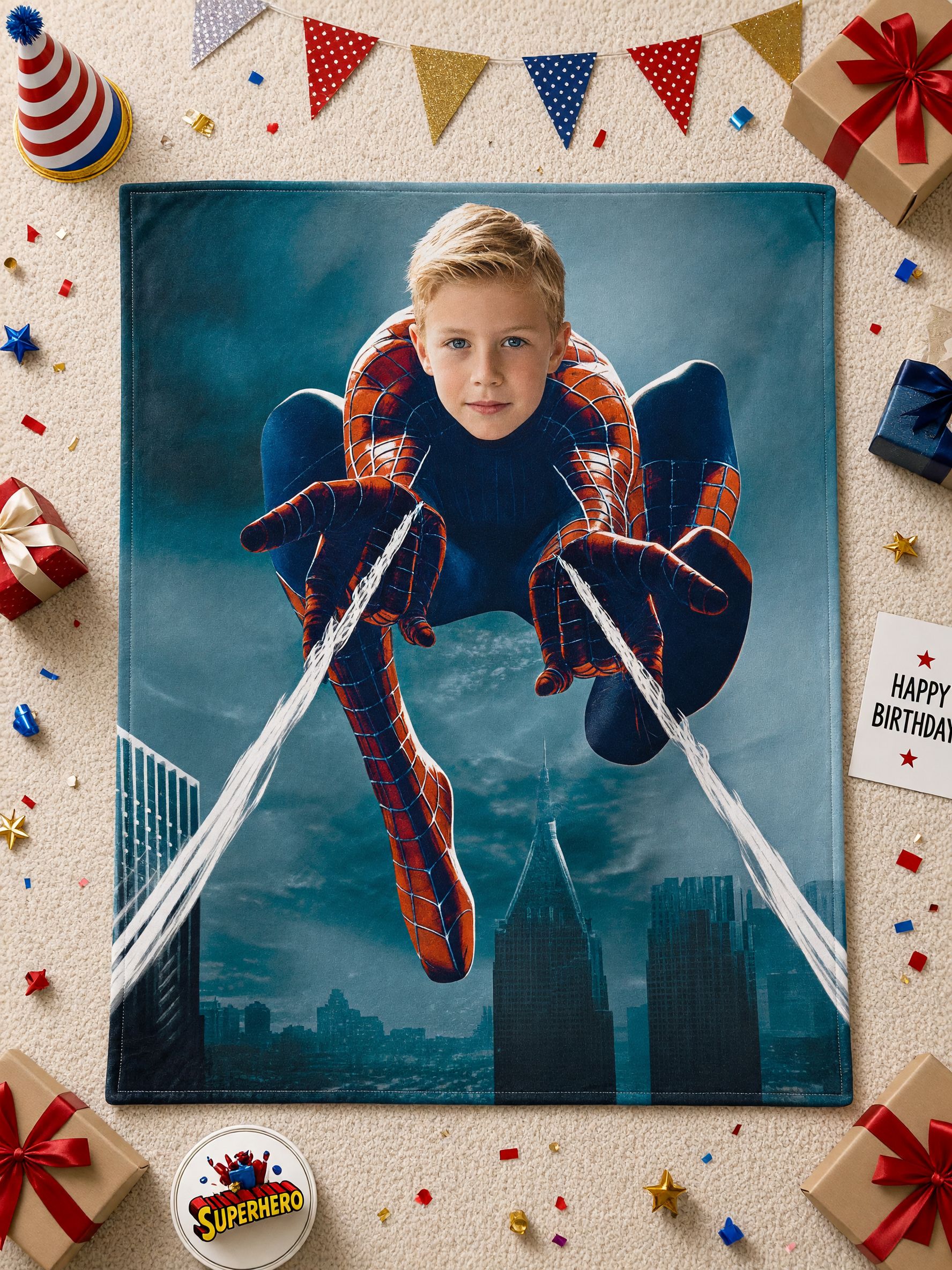 Custom Face Photo Superhero Flannel Blanket Personalized Picture Throw Ideal Gift for Kids Boys Bed Sofa