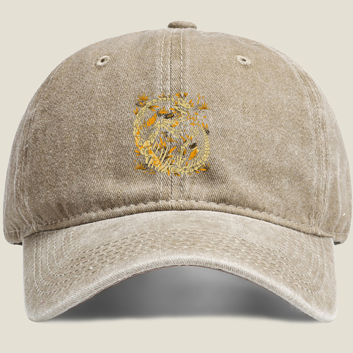 Dinosaur Skeleton Artwork - Washed Denim - Baseball Cap