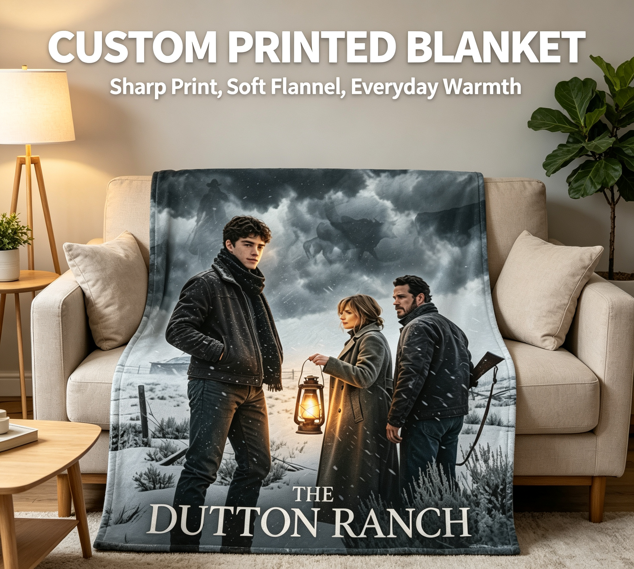 Custom Face Blanket The Dutton Ranch Flannel Blanket Western Drama Series Gift for Fans Cozy Winter Home Decor Present for TV Show Enthusiasts