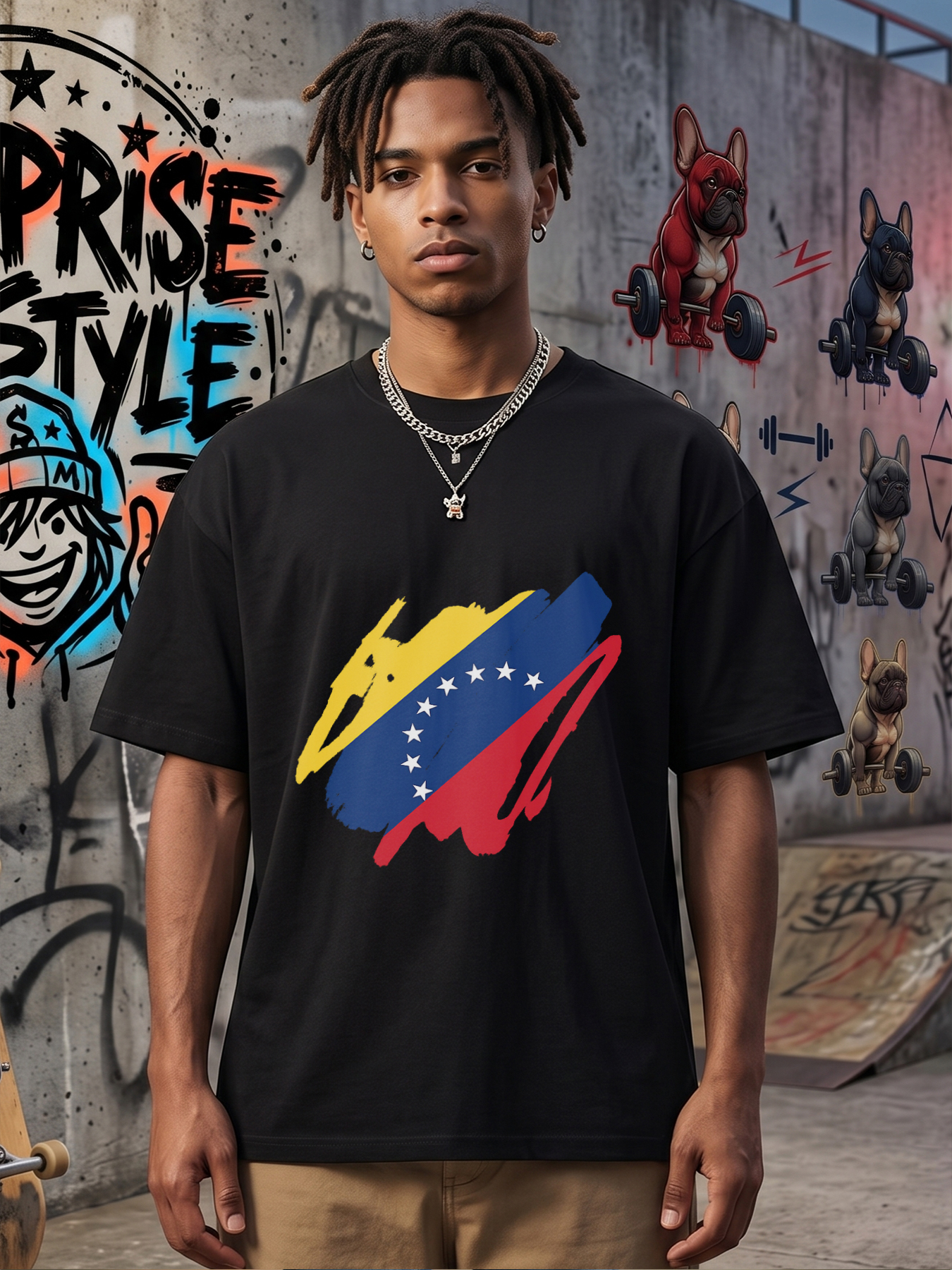 Men's Printed T-Shirt Venezuela Flag Brush Stroke Design Casual Round Neck Lightweight Breathable Summer Short Sleeve Tee for Travel and Daily Wear Adults