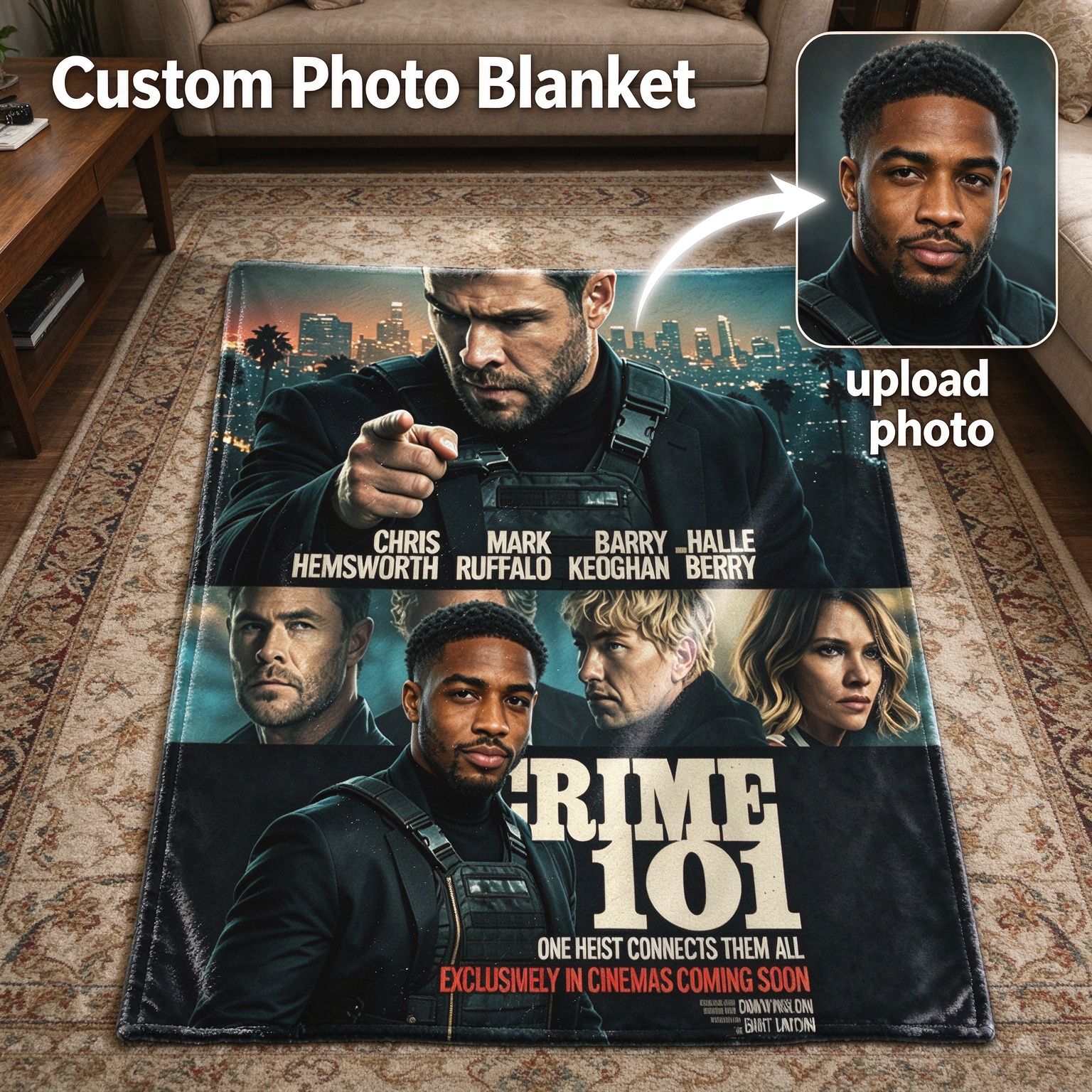 Custom Photo Face Blanket Personalized Movie Poster Graphic Flannel Throw Soft Cozy Fleece Blanket for Bed Couch and