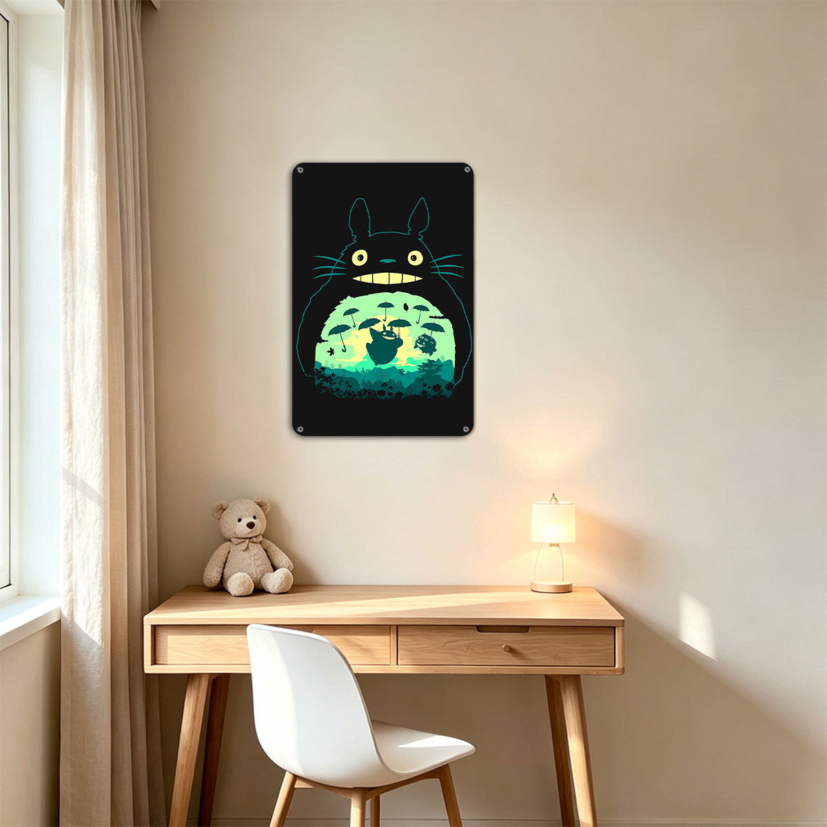 Totoro and Friends Under Umbrellas in a Magical Forest Scene - painting