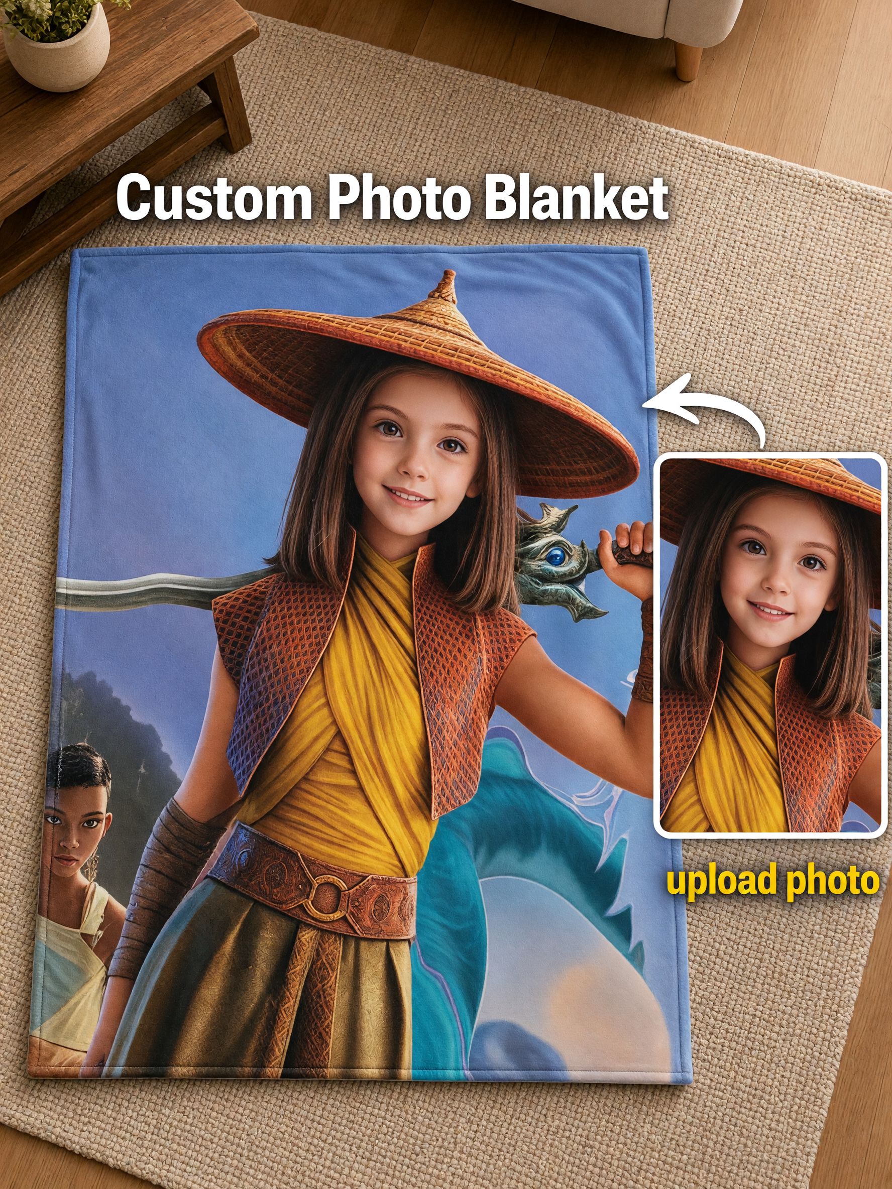 Custom Face Photo Blanket Personalized Flannel Fleece Throw, Soft Warm Warrior Portrait Keepsake Gift for Bed Couch