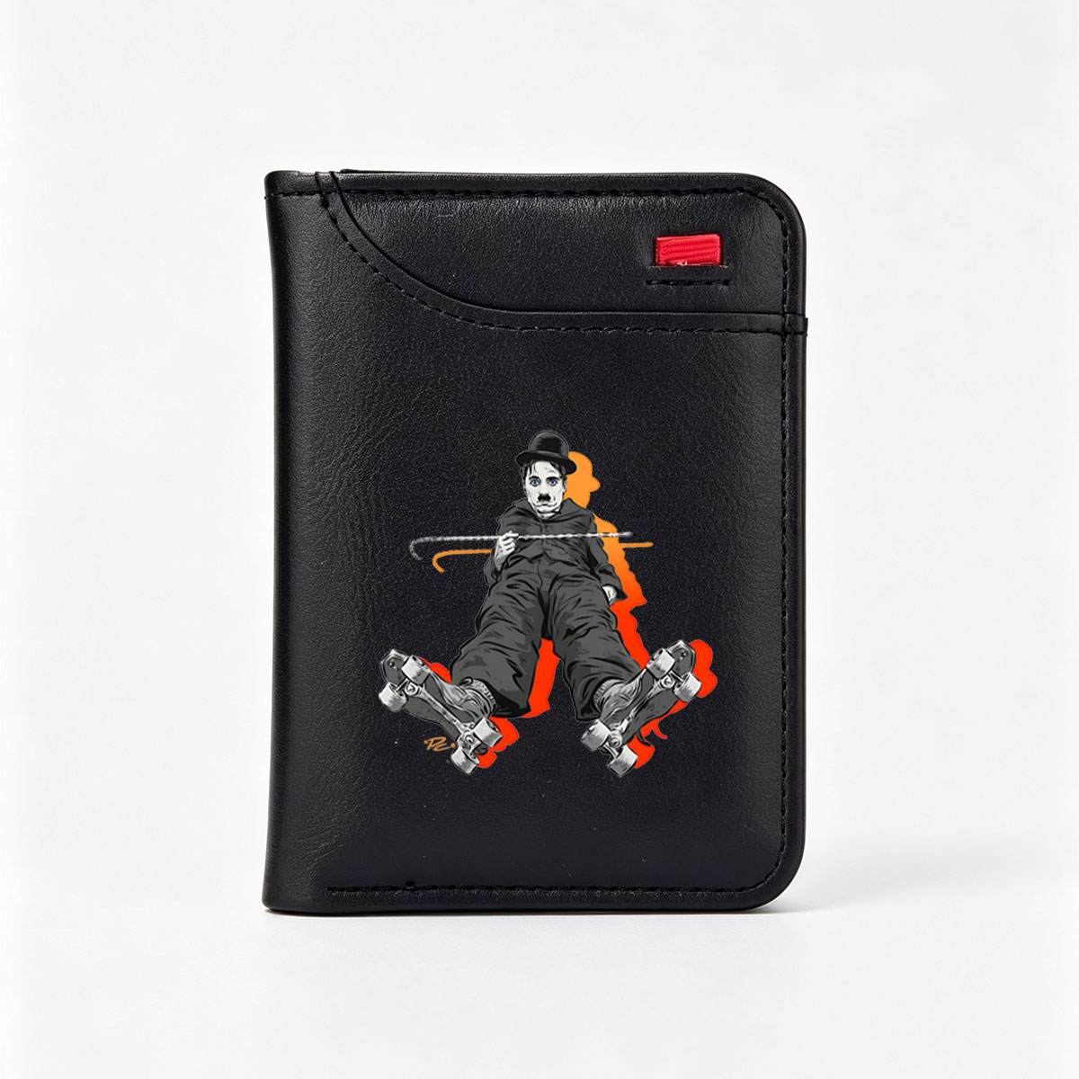 Charlie Chaplin on Roller Skates with Cane - Vertical Style Wallet