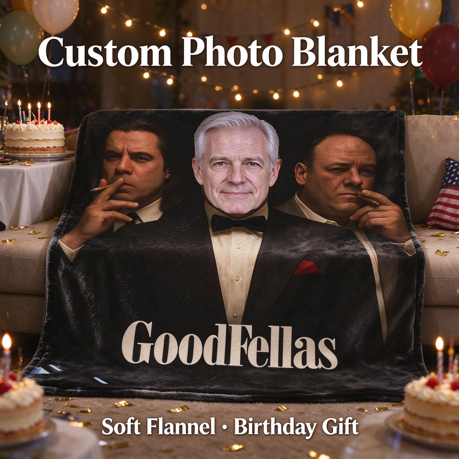 Custom Face Photo Blanket Personalized Movie Poster Soft Flannel Fleece Throw for Bed Couch Cozy Unique Gift