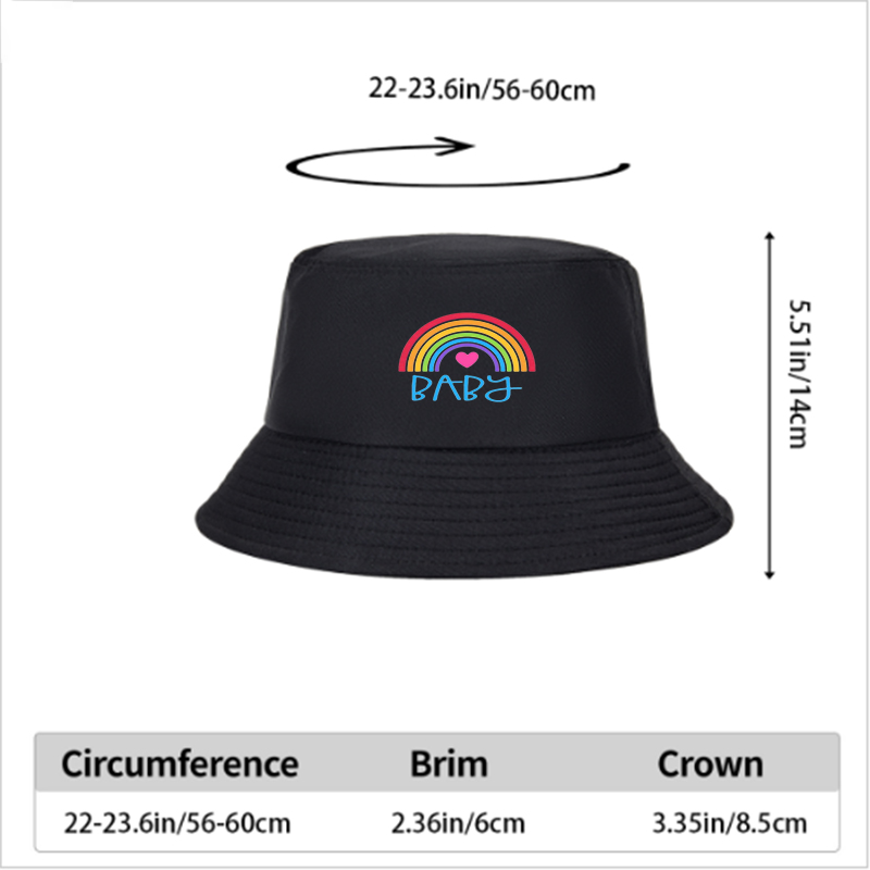 Unisex Classic Bucket Hat with Rainbow Heart and BABY Print - Perfect for Casual Outings, Beach, or Daily Wear - Ideal for Young Adults and Trendy Fashion Lovers